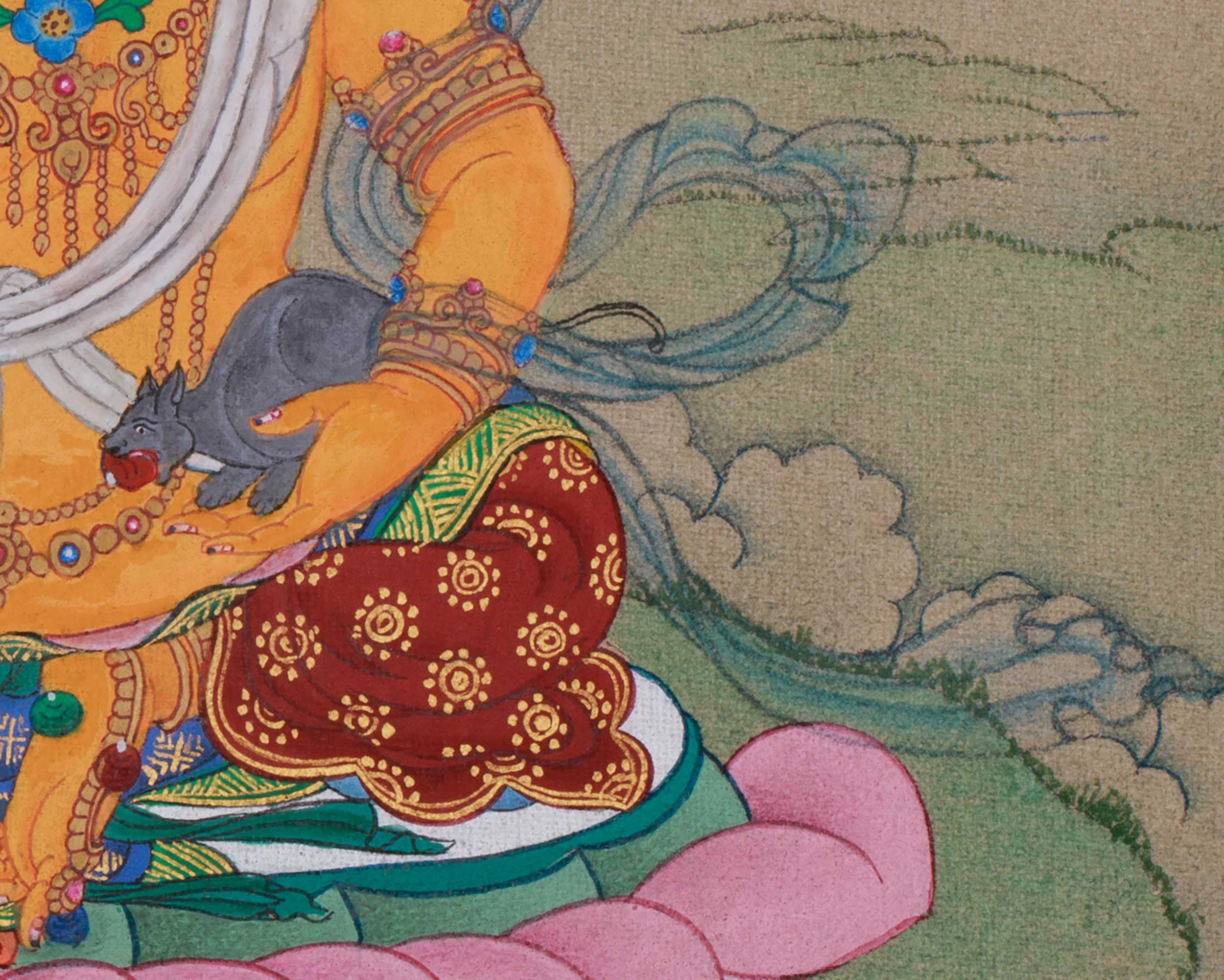 Sacred Jambhala Artwork | Kubera Thangka | Tibetan Buddhist Guardian of Fortune