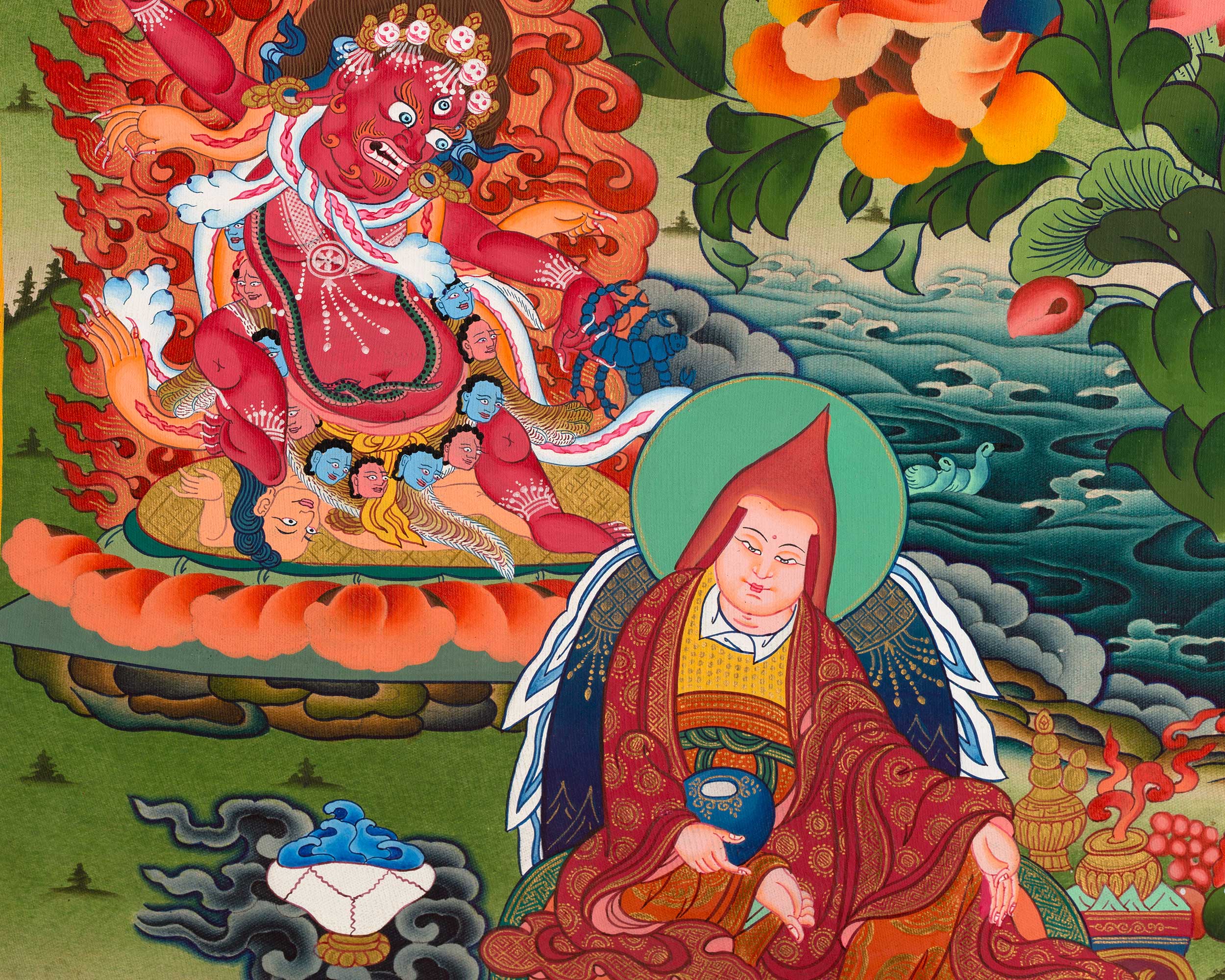 Guru Rinpoche Thangka | Eight Manifestation of Guru Padmasambhava |  Lotus Born Master of Buddhism | Thangka Painting for Meditation