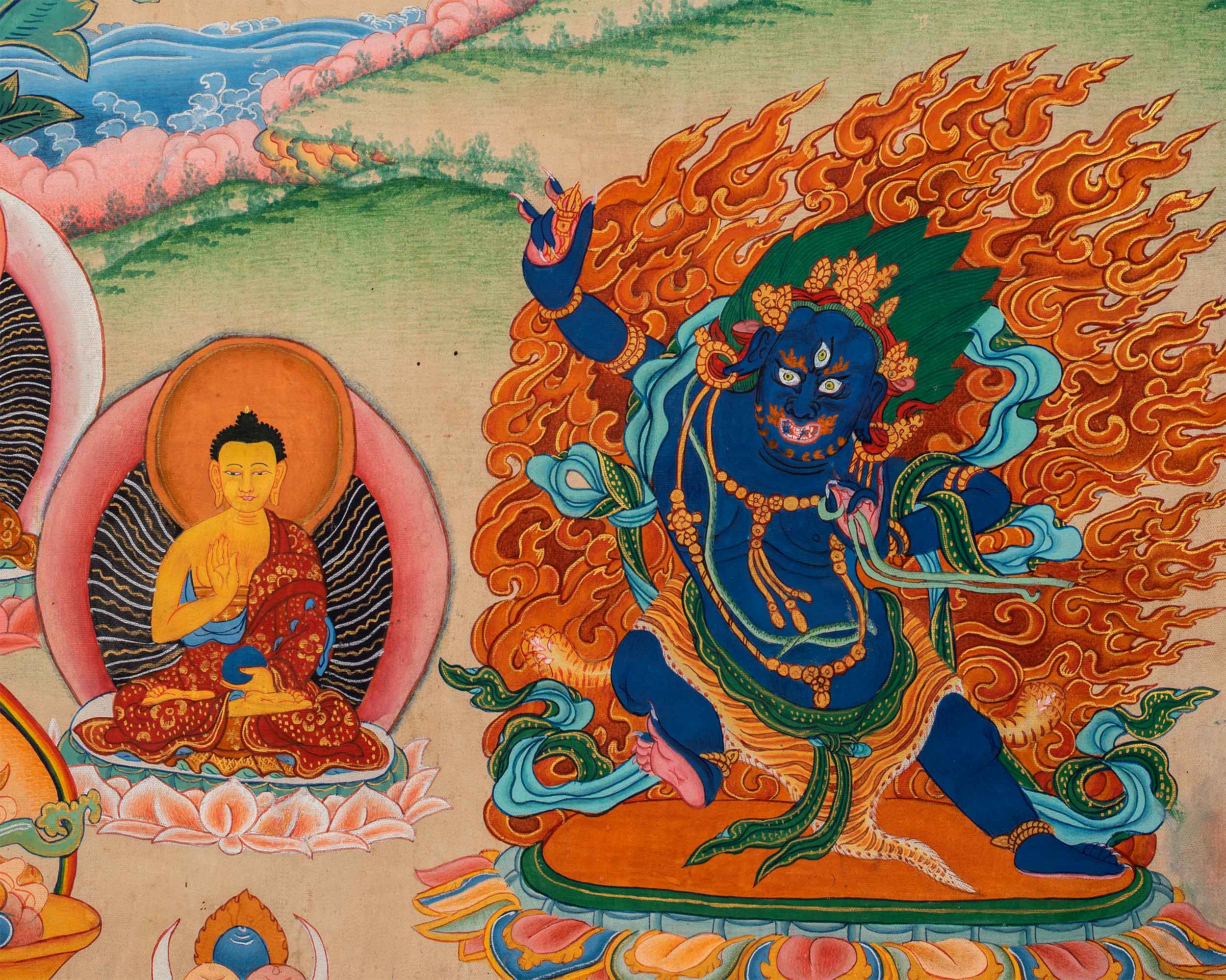 High-Quality Giclee Print For Chenrezig Prayer | Bodhisattva Of Compassion With Tara, Manjushri, Vajrapani & Buddhas