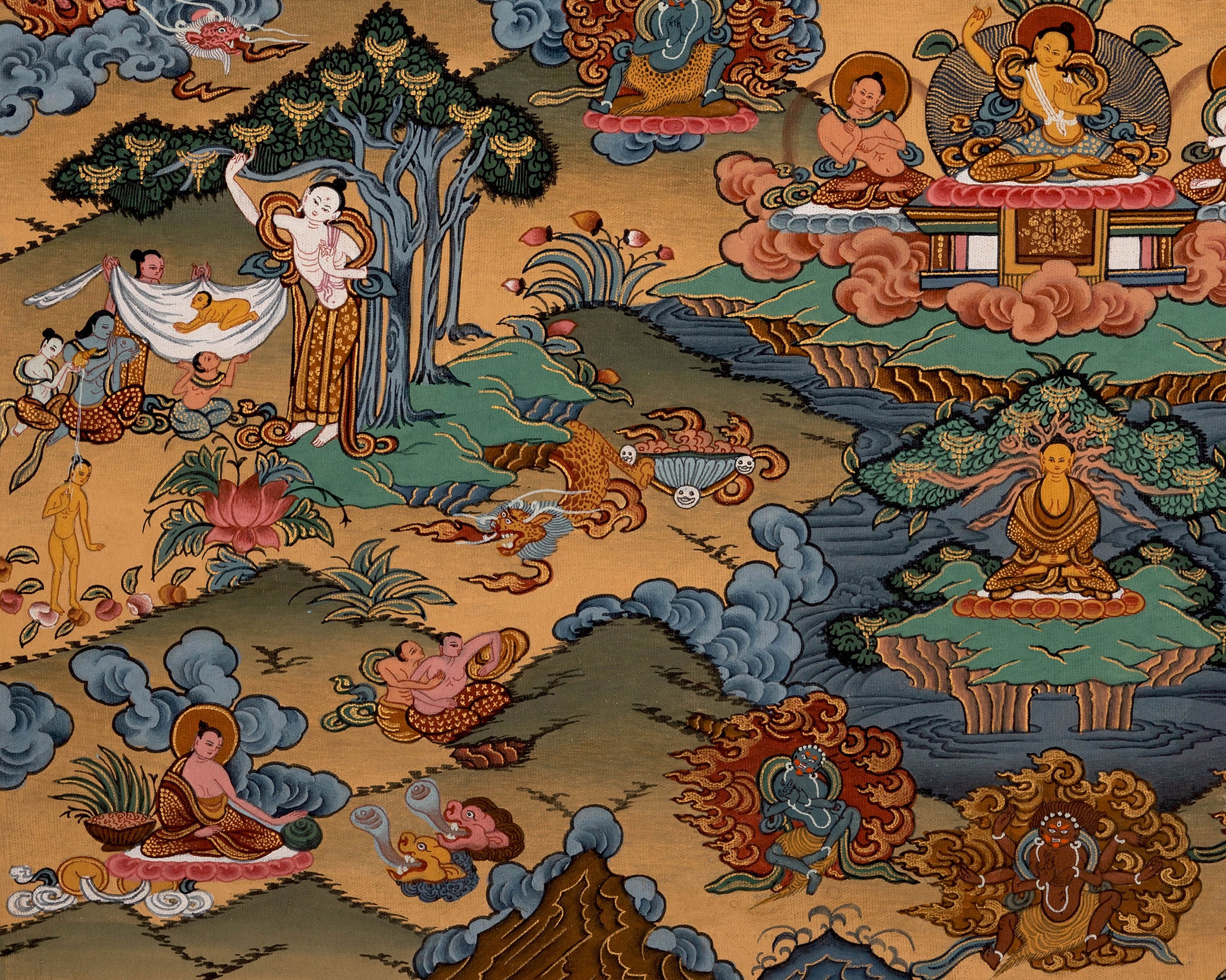 Vintage Life of Buddha Thangka | The Journey of Siddhartha to Nirvana