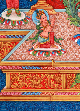 Standing Guanyin Thangka | Avalokiteshvara | 5 Dhyani Buddhas | Paubha Painting Decor