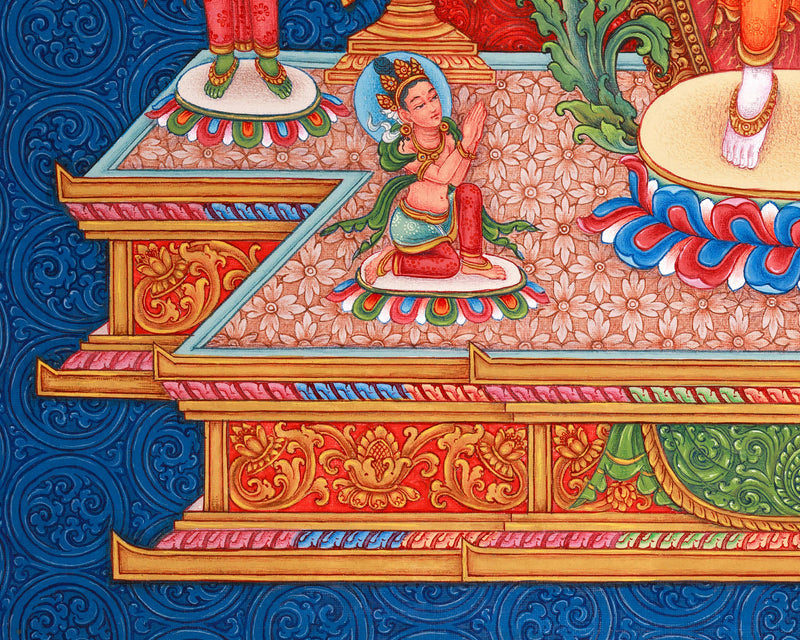 Standing Guanyin Thangka | Avalokiteshvara | 5 Dhyani Buddhas | Paubha Painting Decor