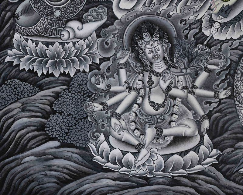 Signature Green Tara Thangka | Distinctive Blend of Color and Monochrome Serenity