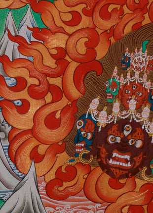 Yidam Yamantaka Head Thangka | Guardian Against Ignorance, Fear, and Spiritual Obstacles