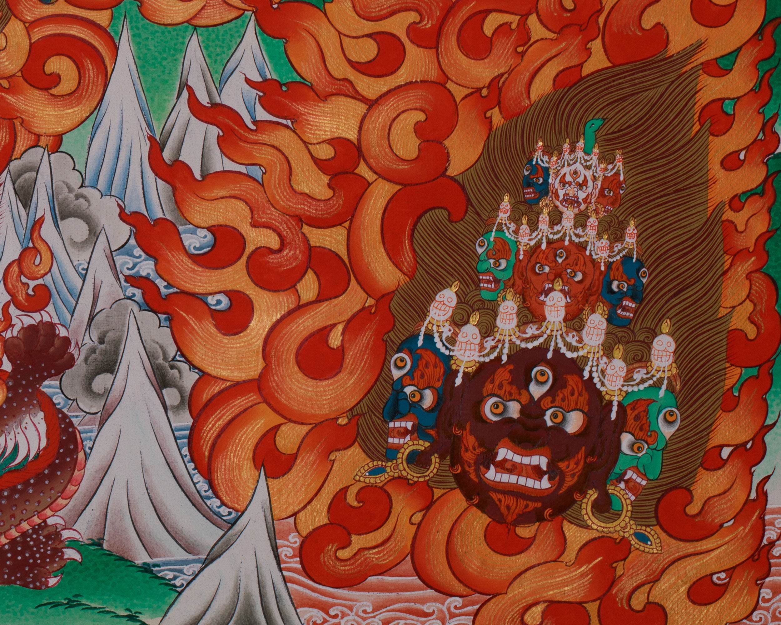 Yidam Yamantaka Head Thangka | Guardian Against Ignorance, Fear, and Spiritual Obstacles