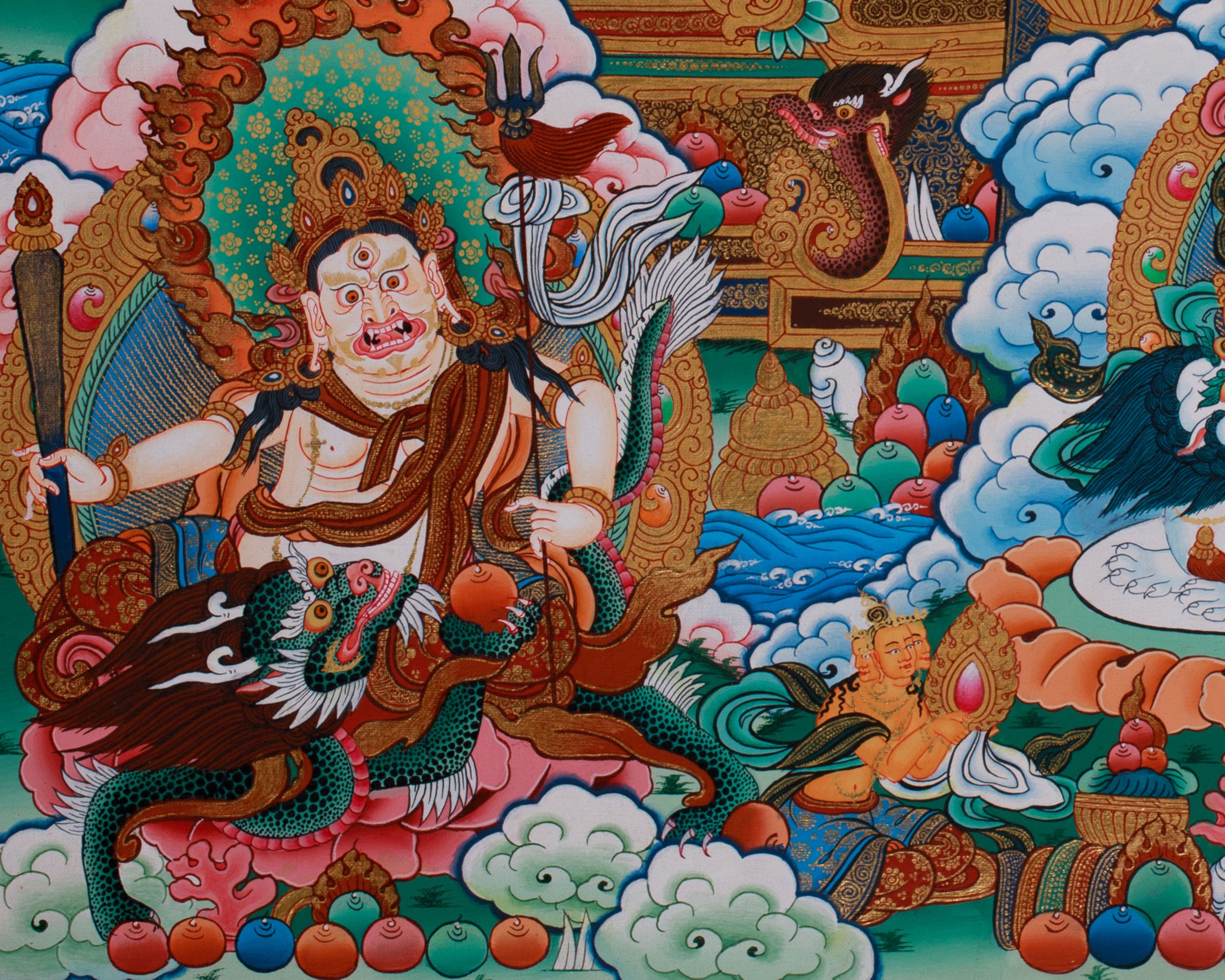 Dzambhala Wealth Deity Thangka | Sacred Hand-Painted Tibetan Art for Abundance