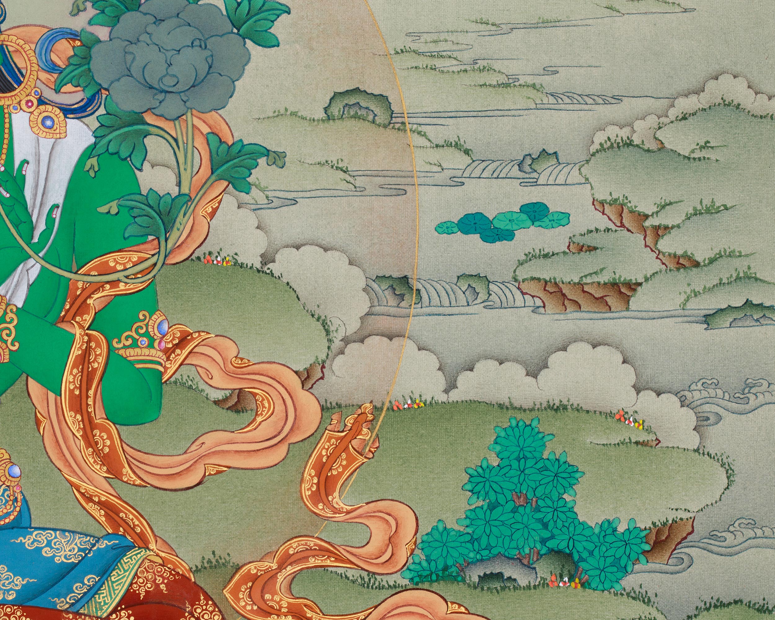 Original Female Bodhisattva Green Tara Painting | Divine Protector and Healer of All Beings
