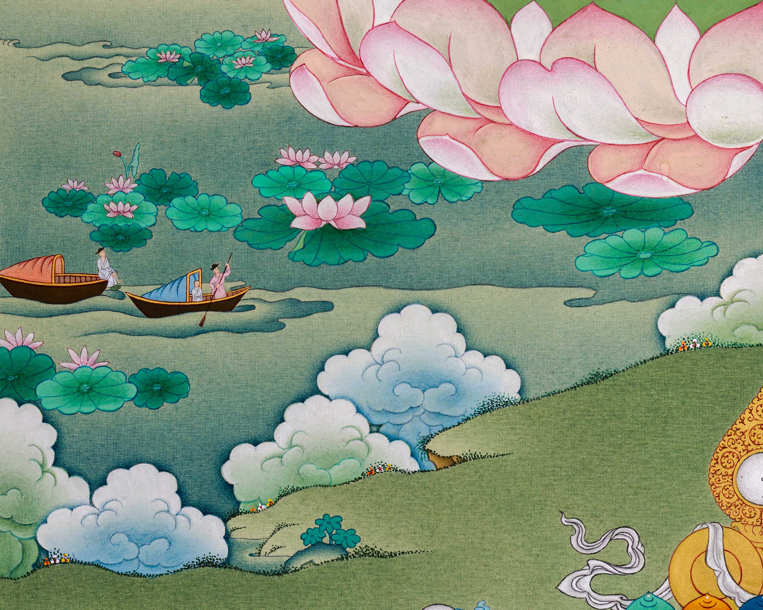 Compassion Buddha Avalokiteshvara Thangka| Authentic Stone Colors from Lhasa, Tibet
