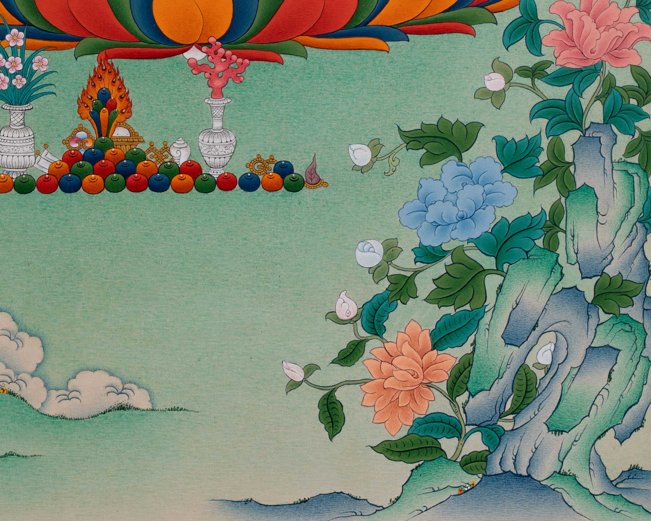 Chenrezig (Avalokiteshvara) with Amitabha Buddha Thangka | Unique Tibetan Buddhist Art