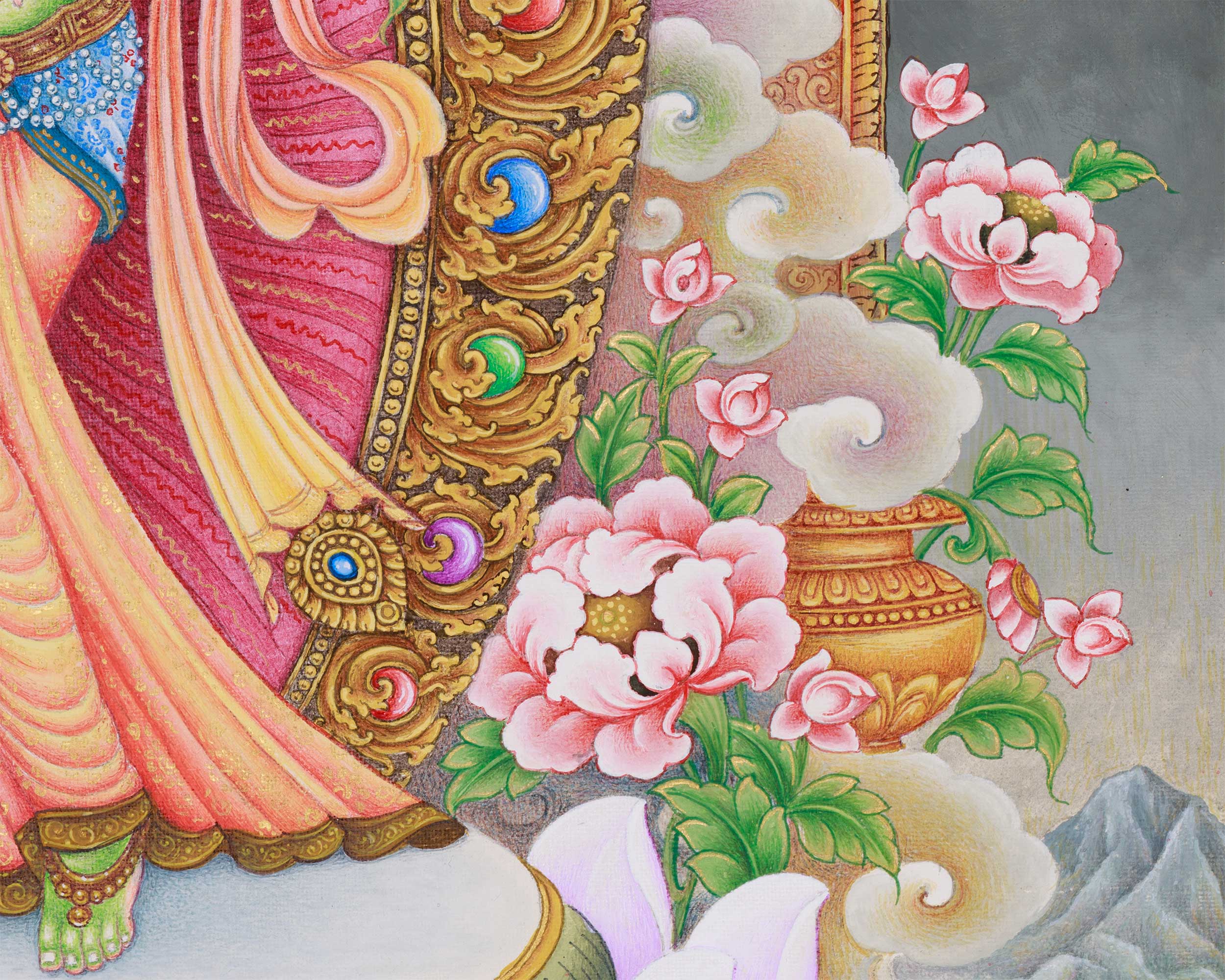 Elegant Standing Green Tara Print | Paubha Style Goddess Tara | The Saviouress of Tibet