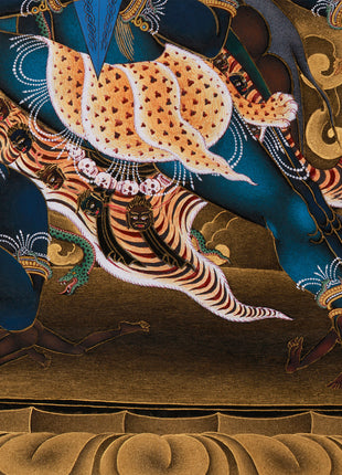 Yidam Deity Vajrakilaya Thangka | Sacred Protector in Gold on Black