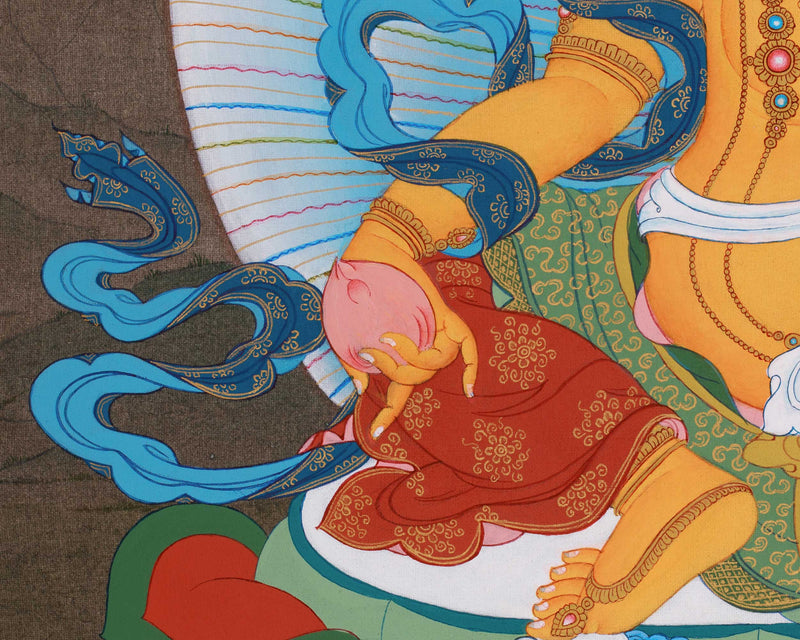 Dzambhala, Buddhist Thangka | Minimal Composition, 24K Gold Accents