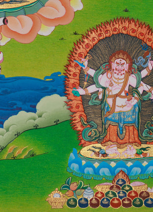 Yidam Hevajra Yab-Yum Thangka | Vajradhara & Mahakalas