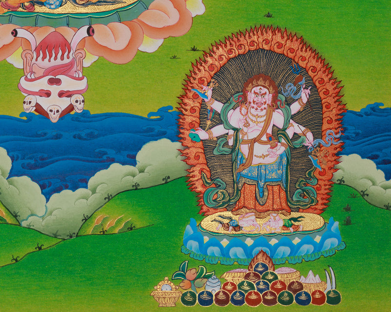 Yidam Hevajra Yab-Yum Thangka | Vajradhara & Mahakalas