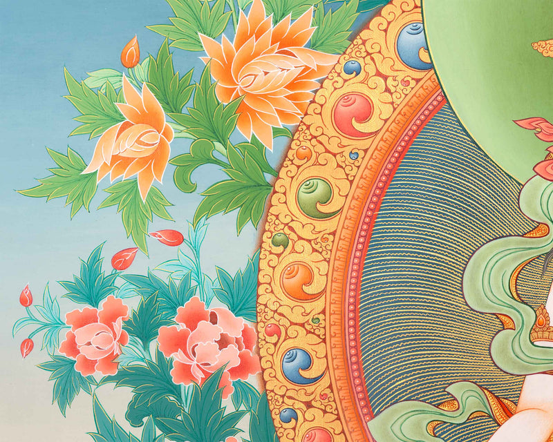 White Tara Devi Buddha On Paubha Print | White Tara The Deity Of Long Life, Health, Healing & Compassion