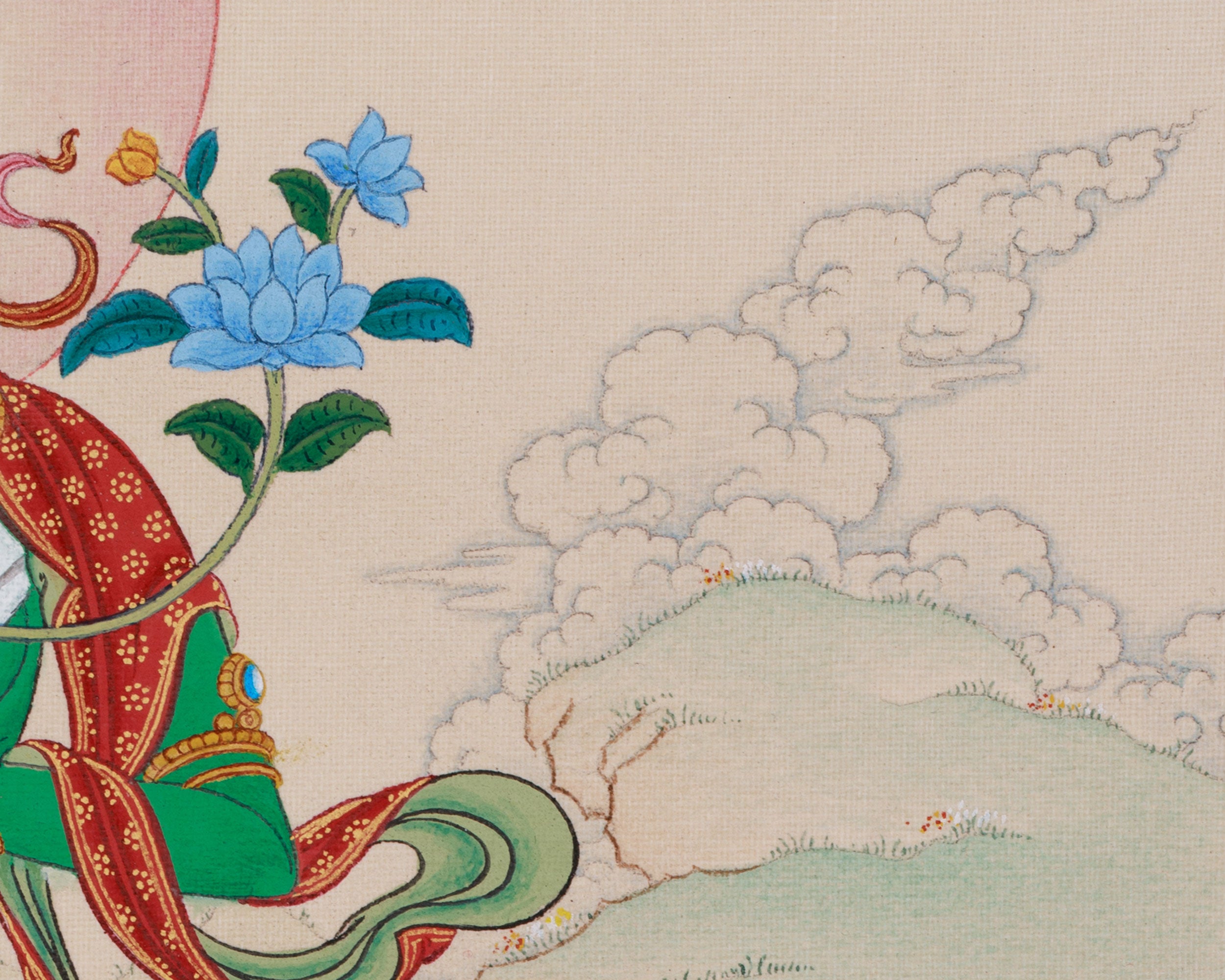 33 cm Green Tara Painting | Tibetan Goddess of Swift Protection