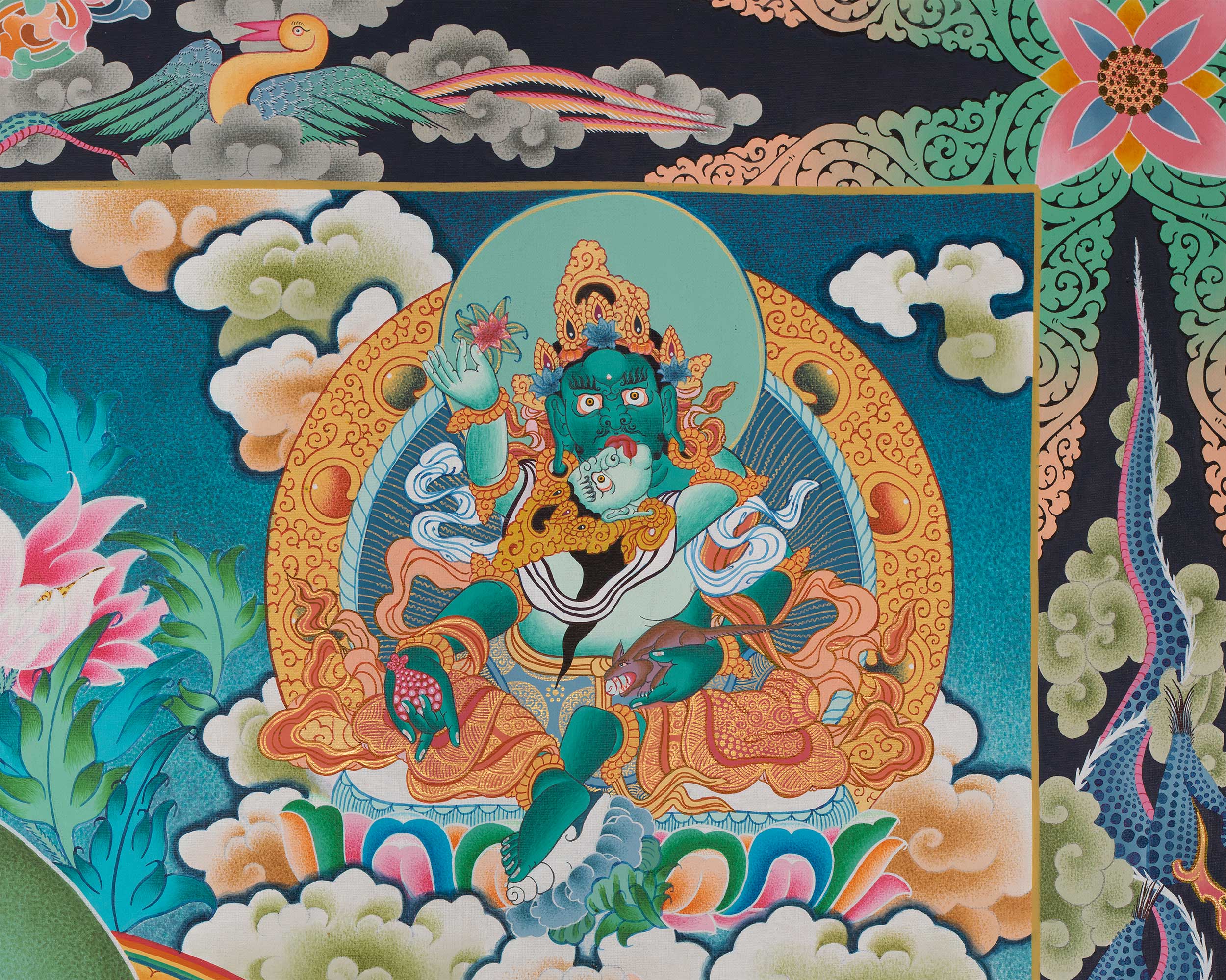High-Quality Big Five Dzambala Thangka Painting | Tibetan Kubera Thangka | God of Wealth |