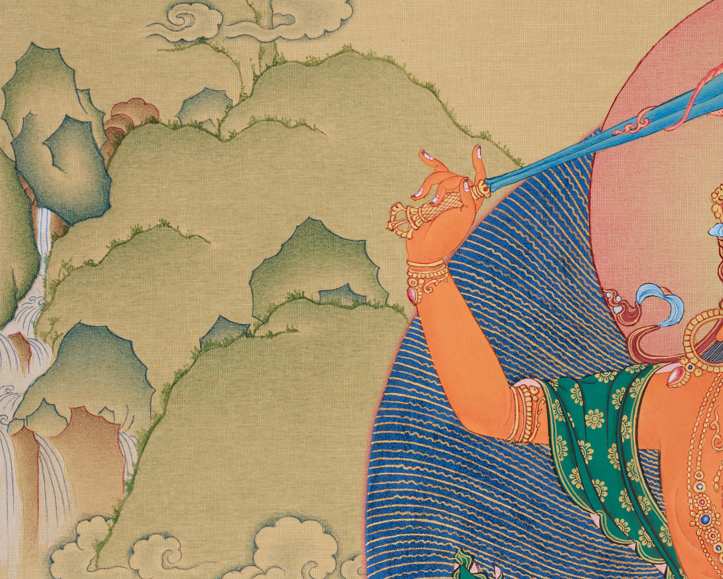 Manjushri with White Tara, Dzambhala, and Mitrupa | Tibetan Bodhisattva Painting