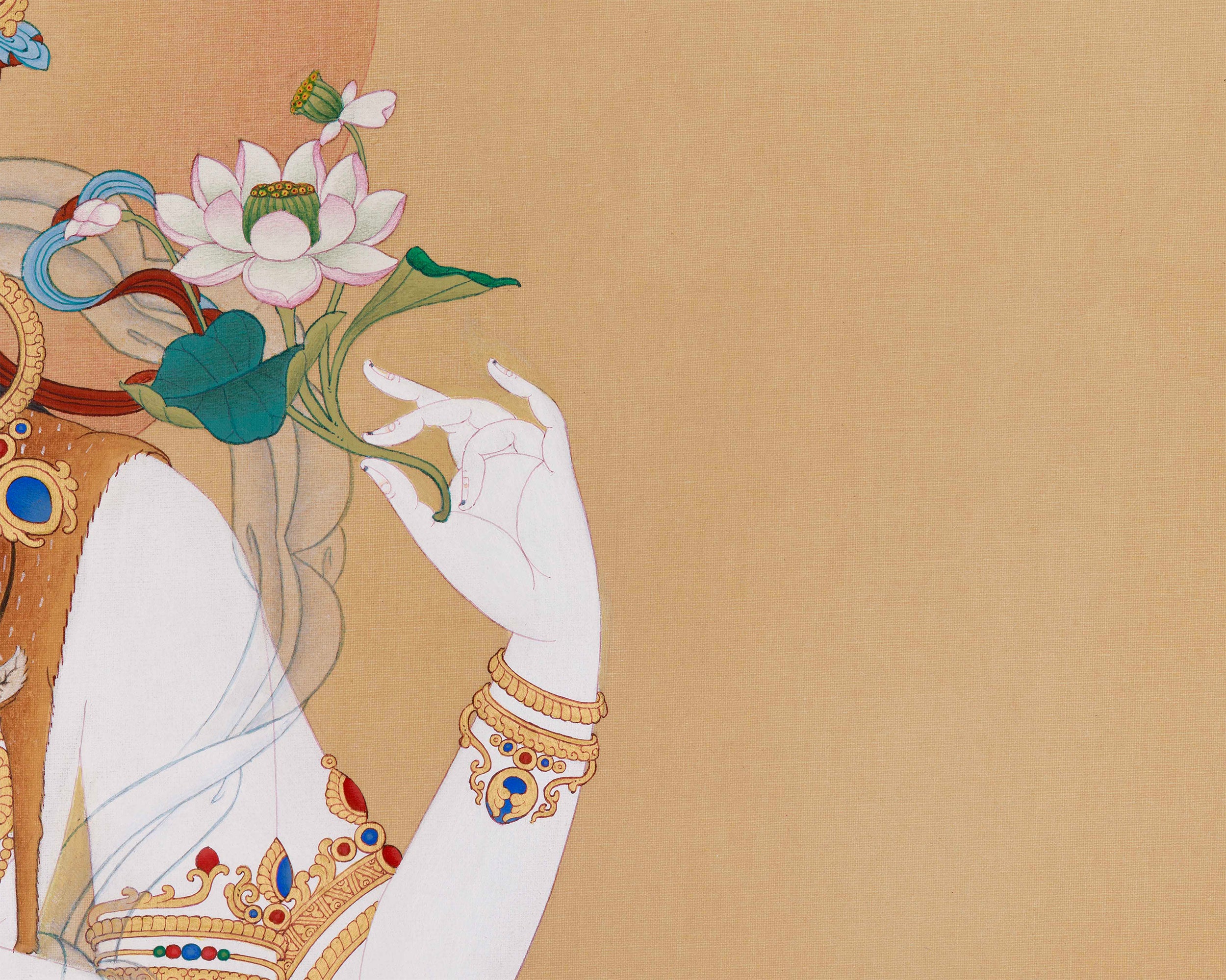 Majestic 4 Armed Chenrezig Buddha Thangka | Symbol of Boundless Compassion and Grace