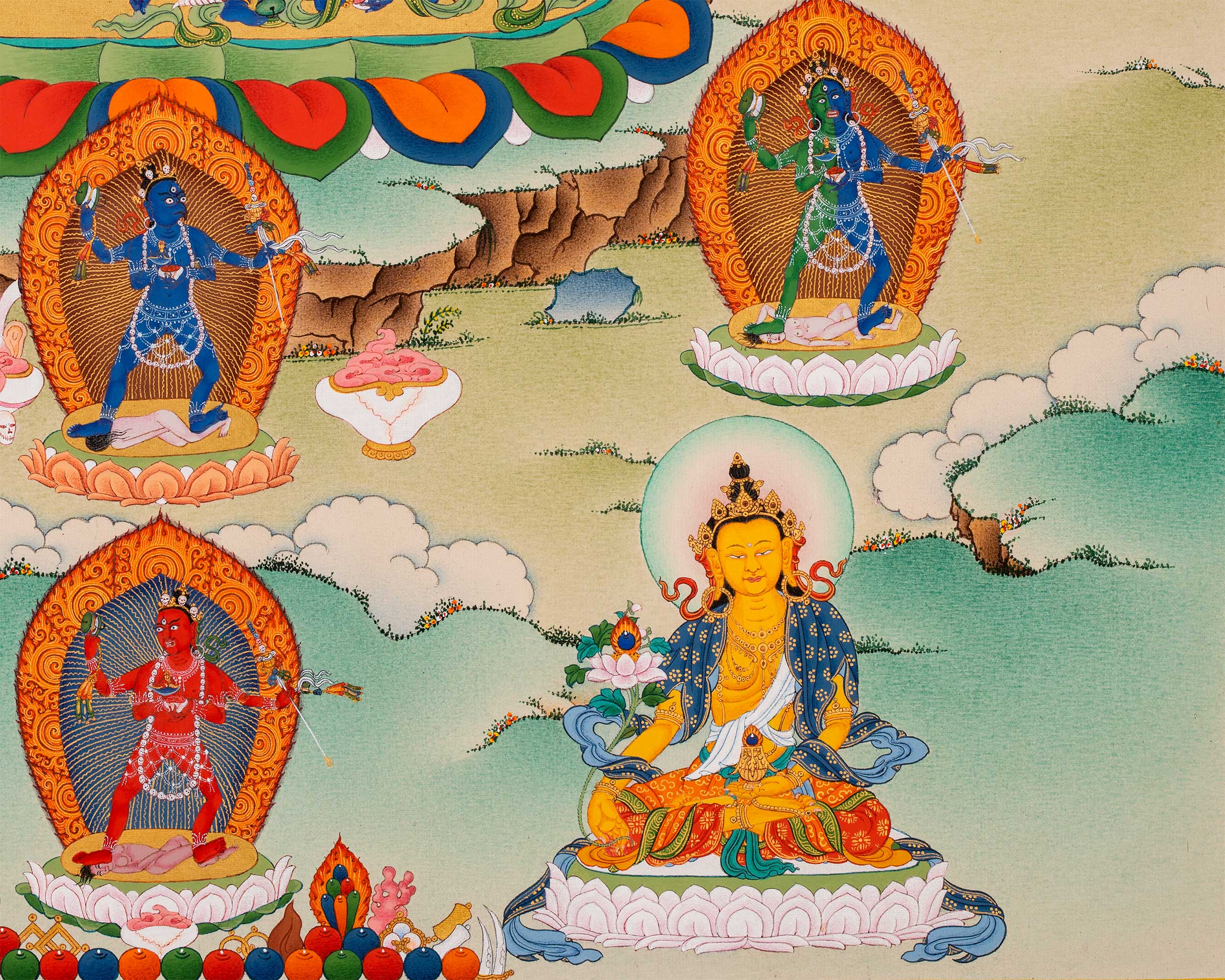Canvas Print of Vajrayogini with 8 Dakini Thangka | Rare Vajrayana Deities Depiction | High-Quality Print