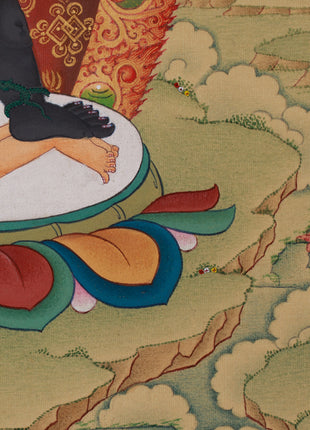 Black Dzambhala with Ratnasambhava Buddha Thangka | Manifestation of Prosperity and Protection
