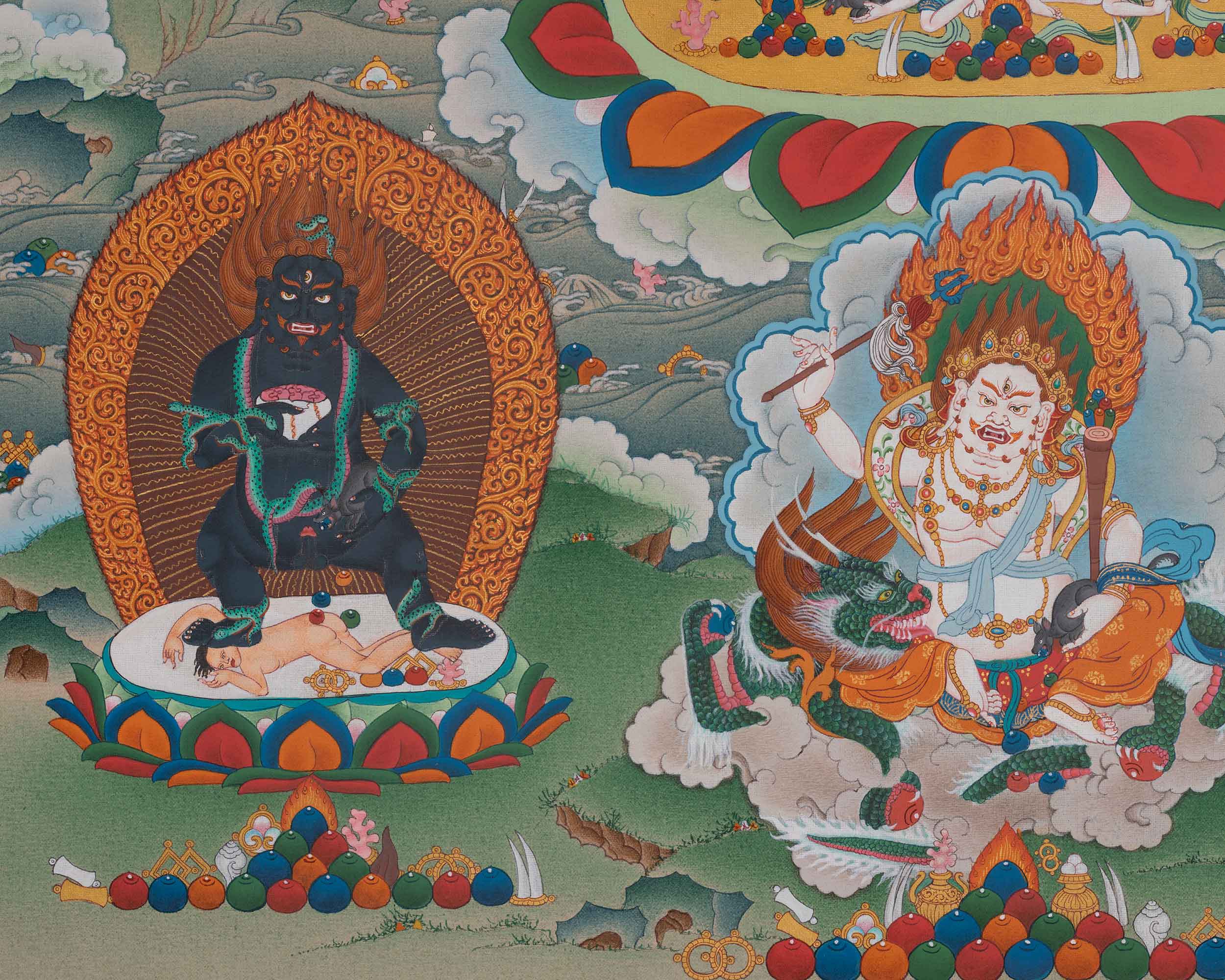 White Mahakala Art | Symbol of Prosperity and Protection | Spiritual Thangka