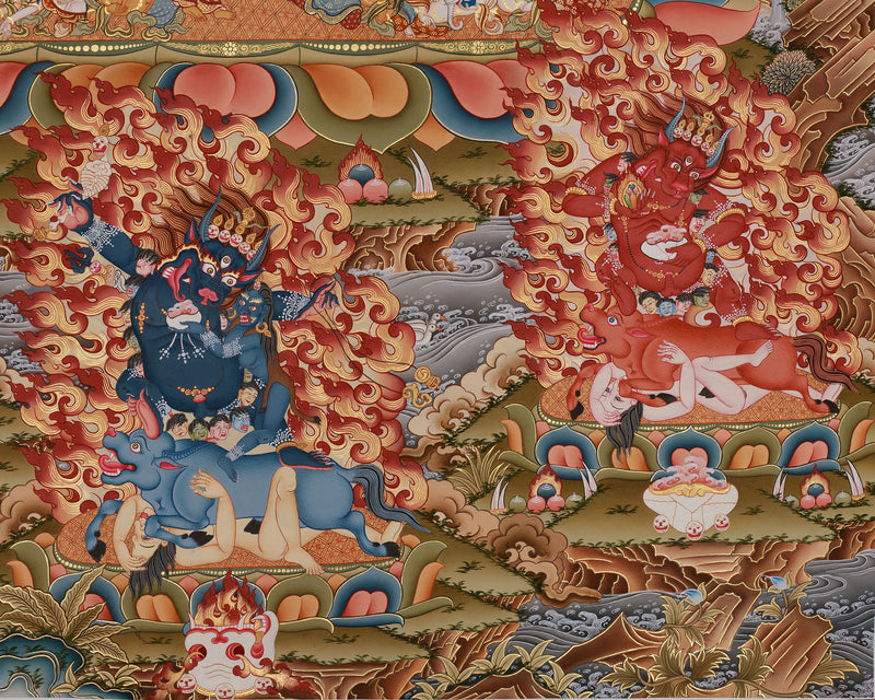 Yamantaka Thangka | Giclee Canvas Print | Spiritual Protector & Wrathful Compassion