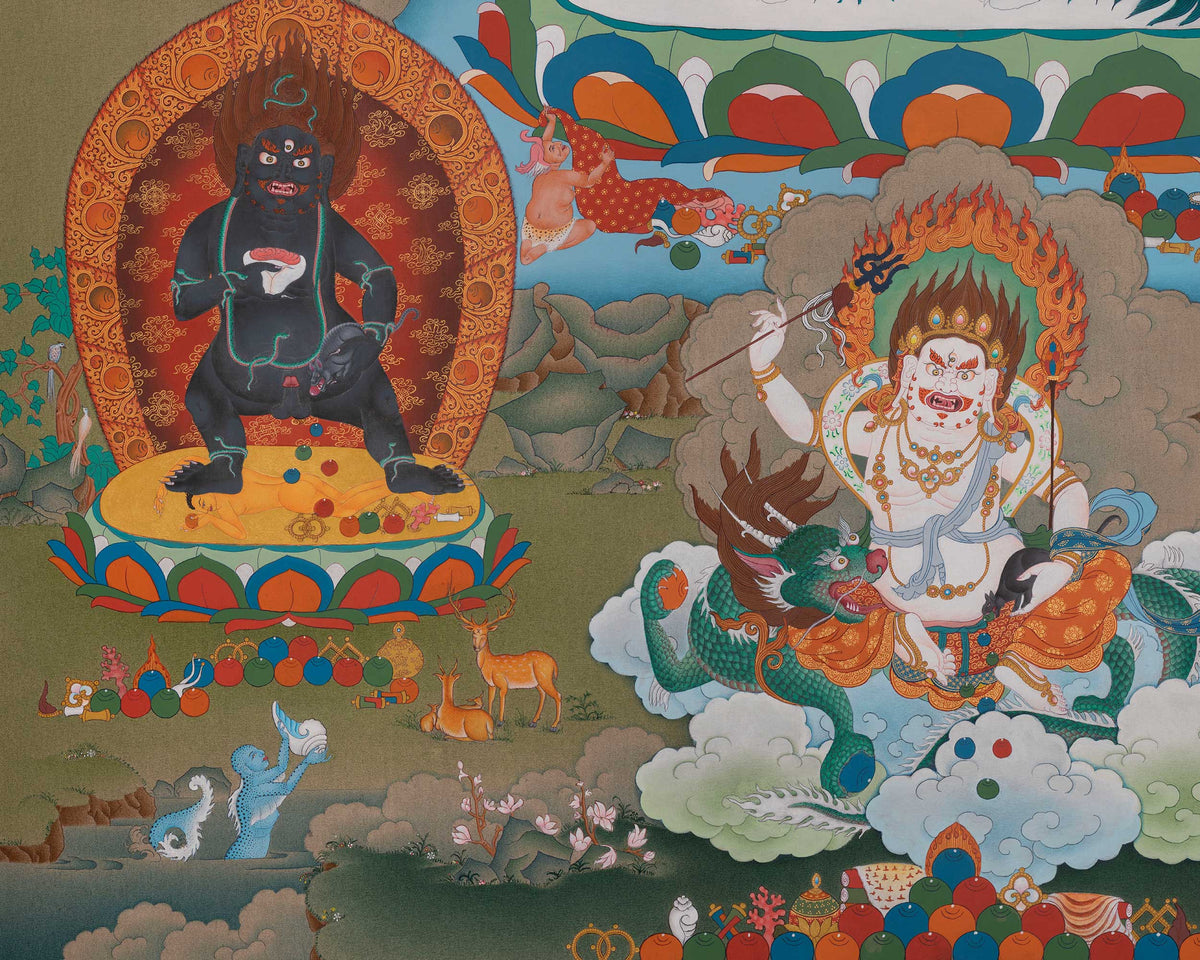 Namtoshe Buddhist Thangka | A Revered Guardian King | Deity of Abundance
