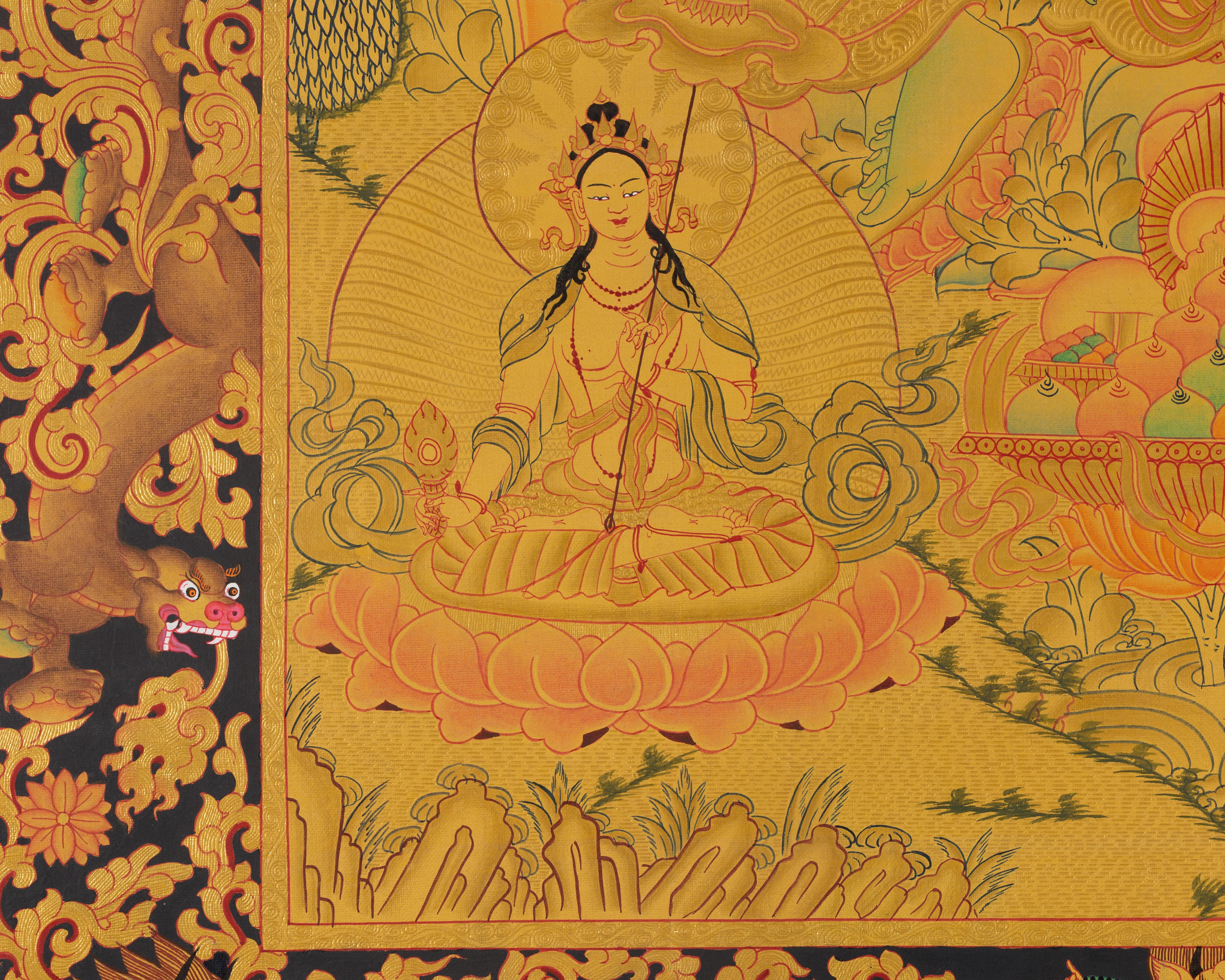 Full 24K Gold Green Tara Thangka Wall Decoration Art | Shyamatara Deity