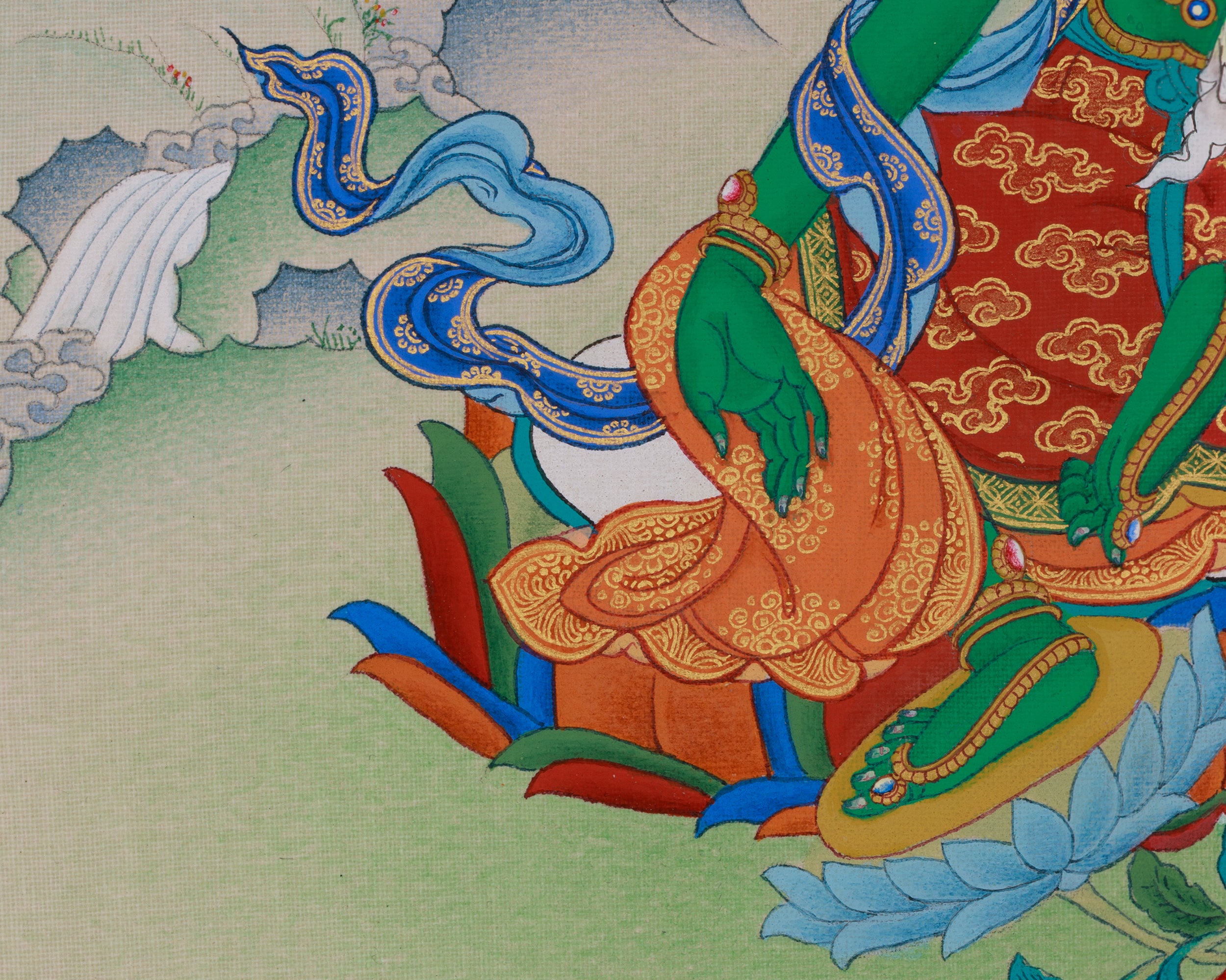 Peaceful Deity Green Tara Thangka | Enlightenment Goddess
