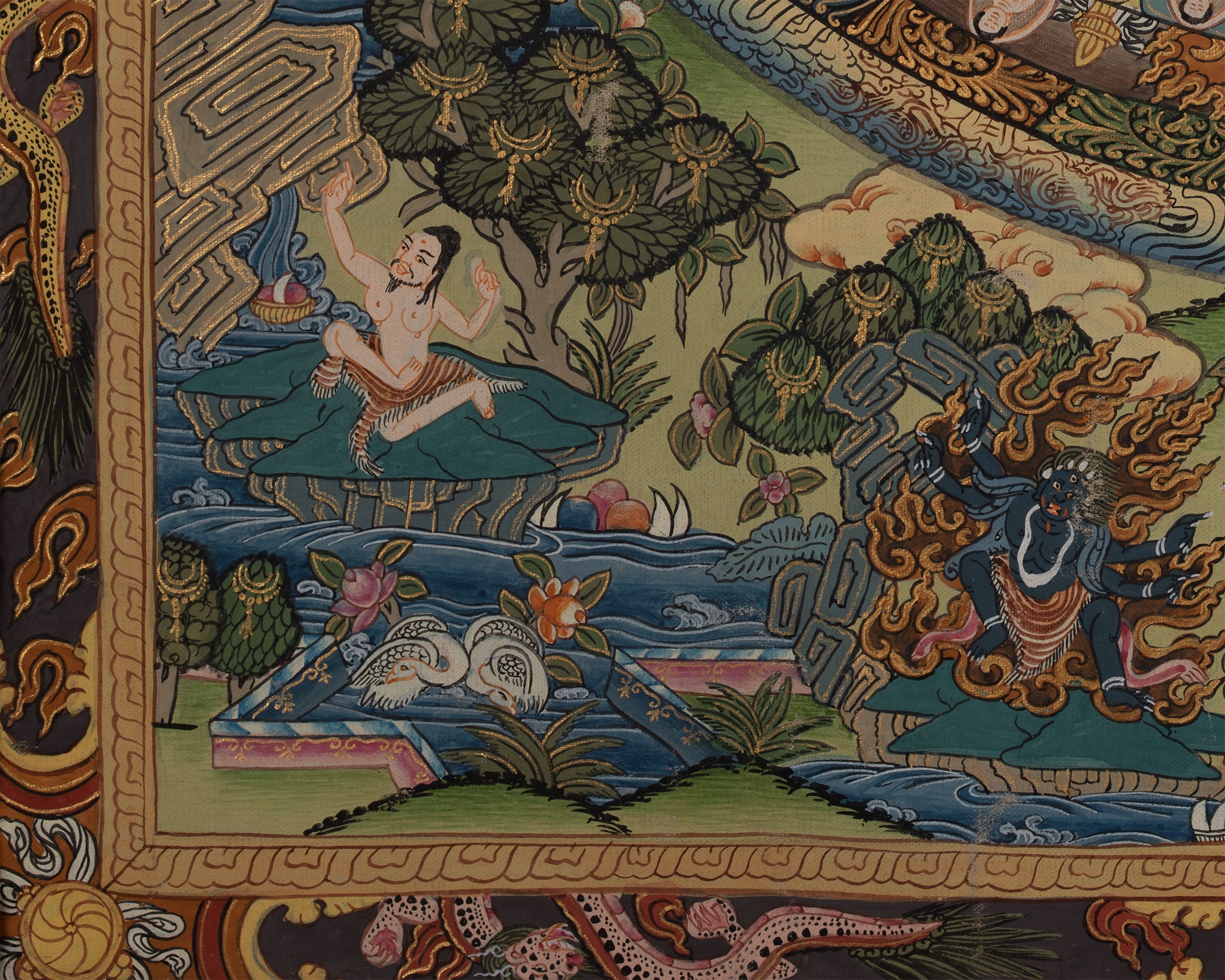 Hand Painted Mandala | Thanka with Brocade Mounted