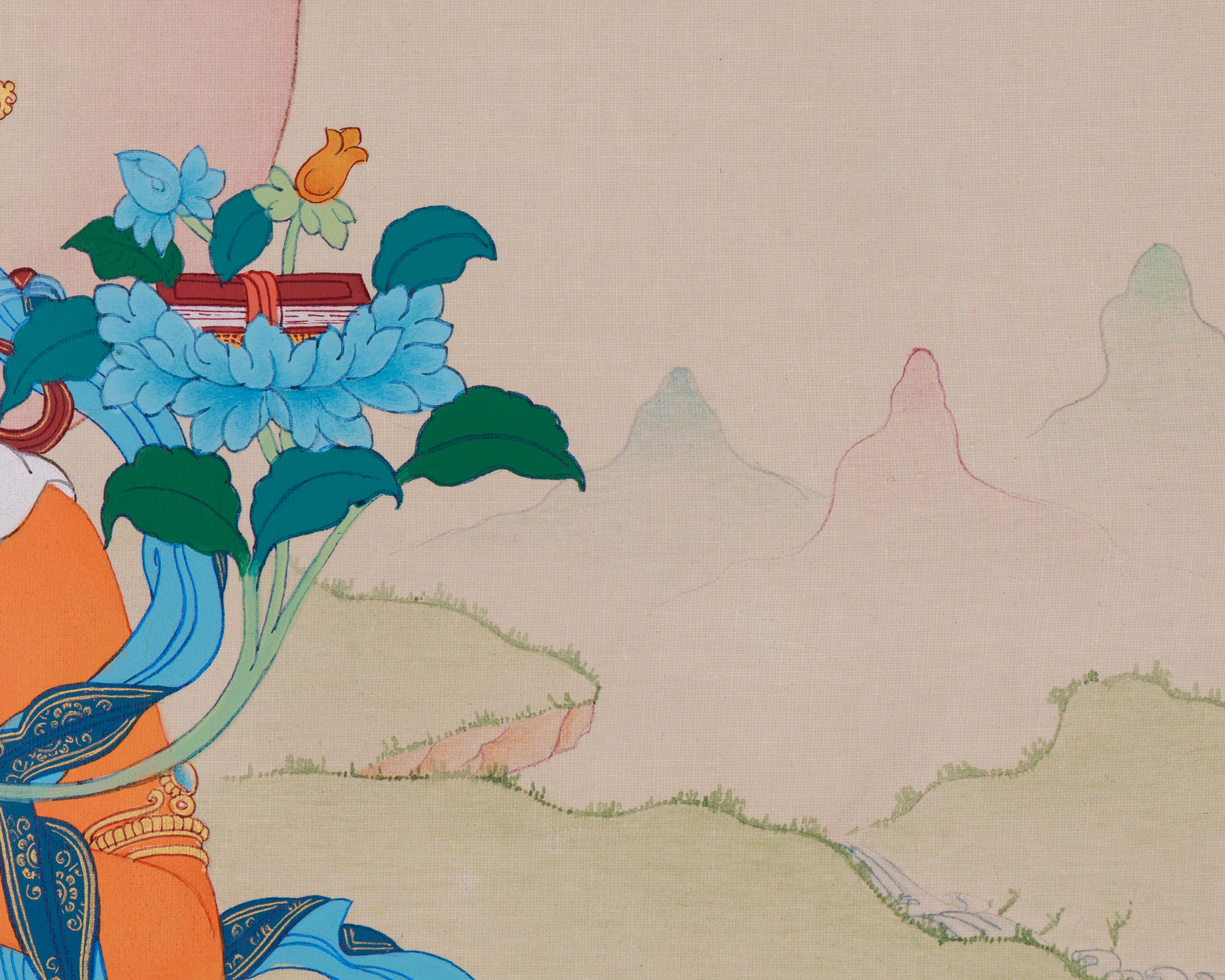 Handmade Bodhisattva Manjushri Thangka | Buddha of Knowledge and Wisdom