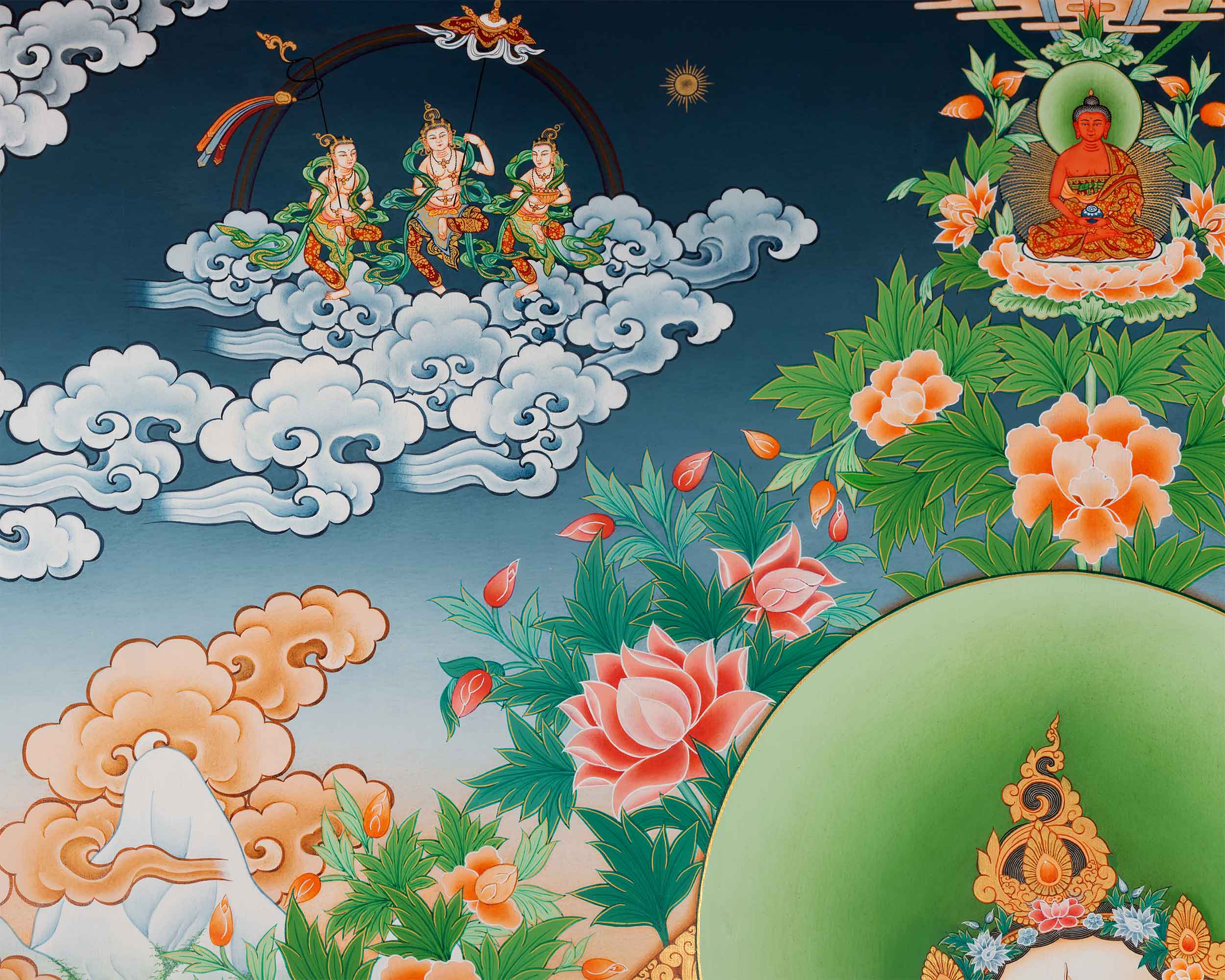 Tibetan White Tara Paubha Giclee Art Print | High-Quality Canvas Wall Decor, Scroll Painting Print