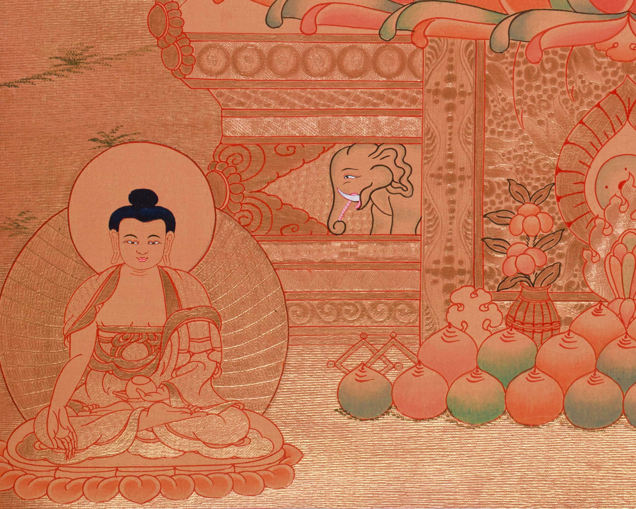 24K Gold Style Medicine Buddha Thangka | Meditation Altar