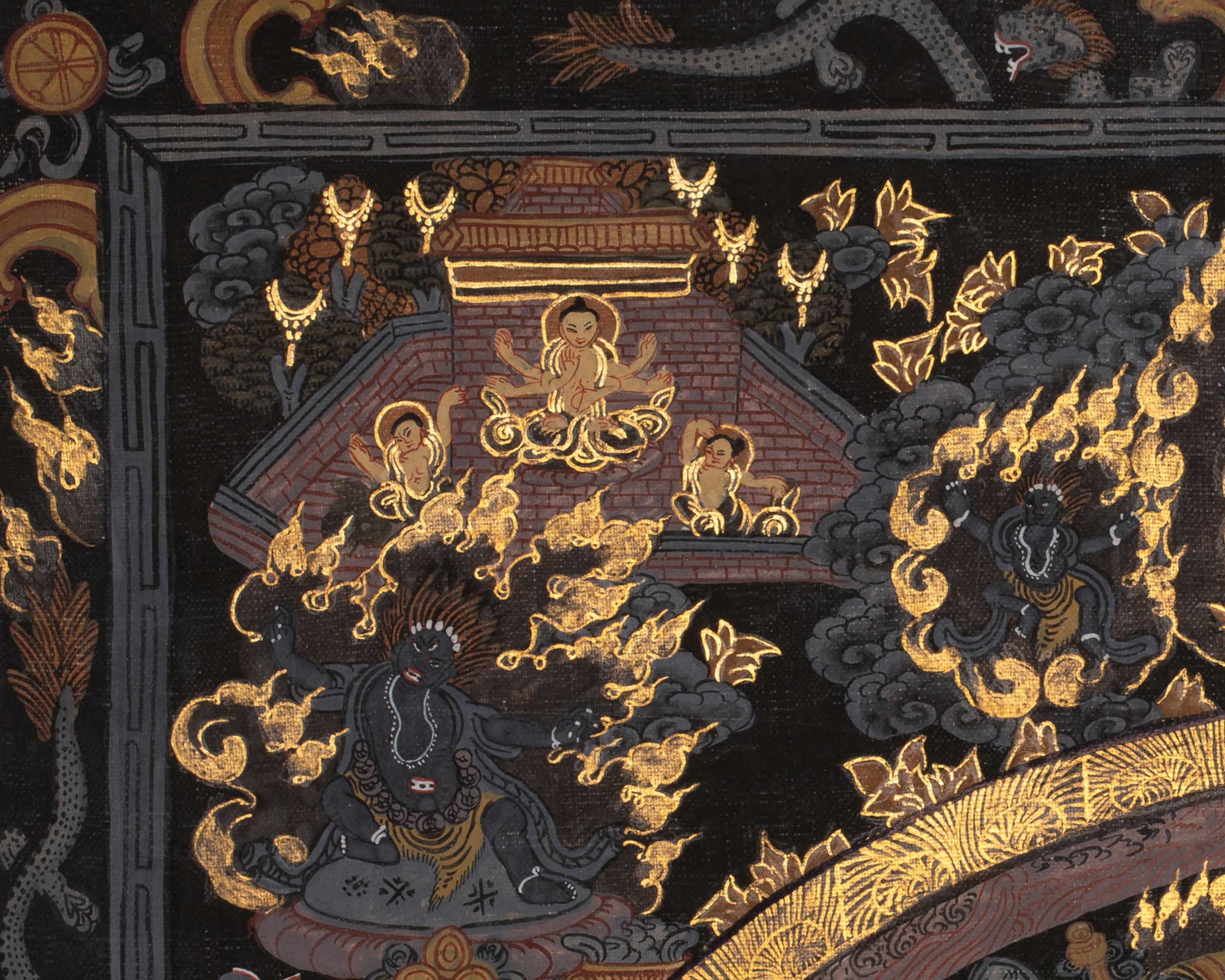 Gold and Black Vintage Buddha Mandala Artwork | Buddhist Altar