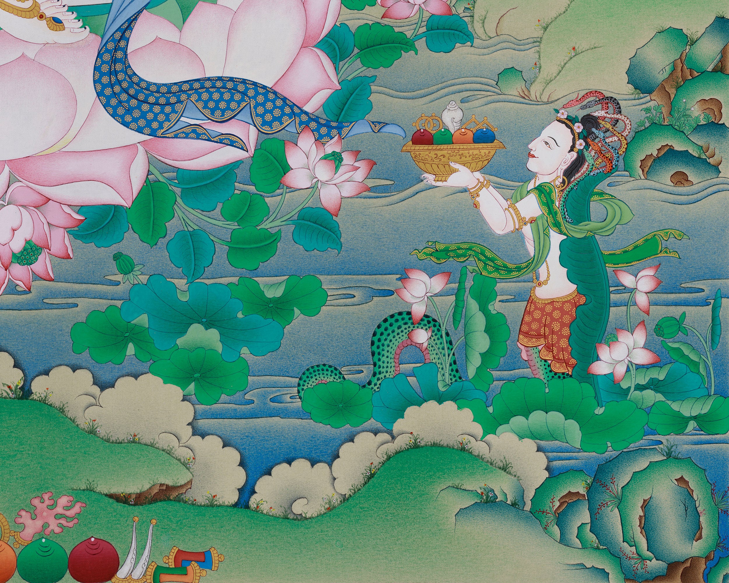 Two-Armed Chenrezig with Amitabha Buddha Thangka | Symbolizing Compassion, Pure Land Blessings