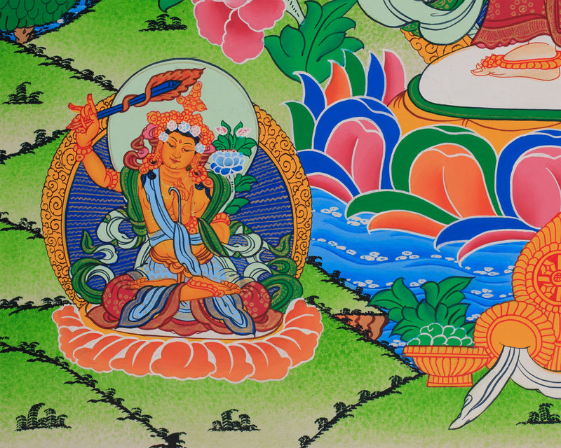 1000-Armed Avalokiteshvara Flanked Tara, Amitabha Buddha, Manjushri, and Vajrapani | Bodhisattva Chenrezig Artwork