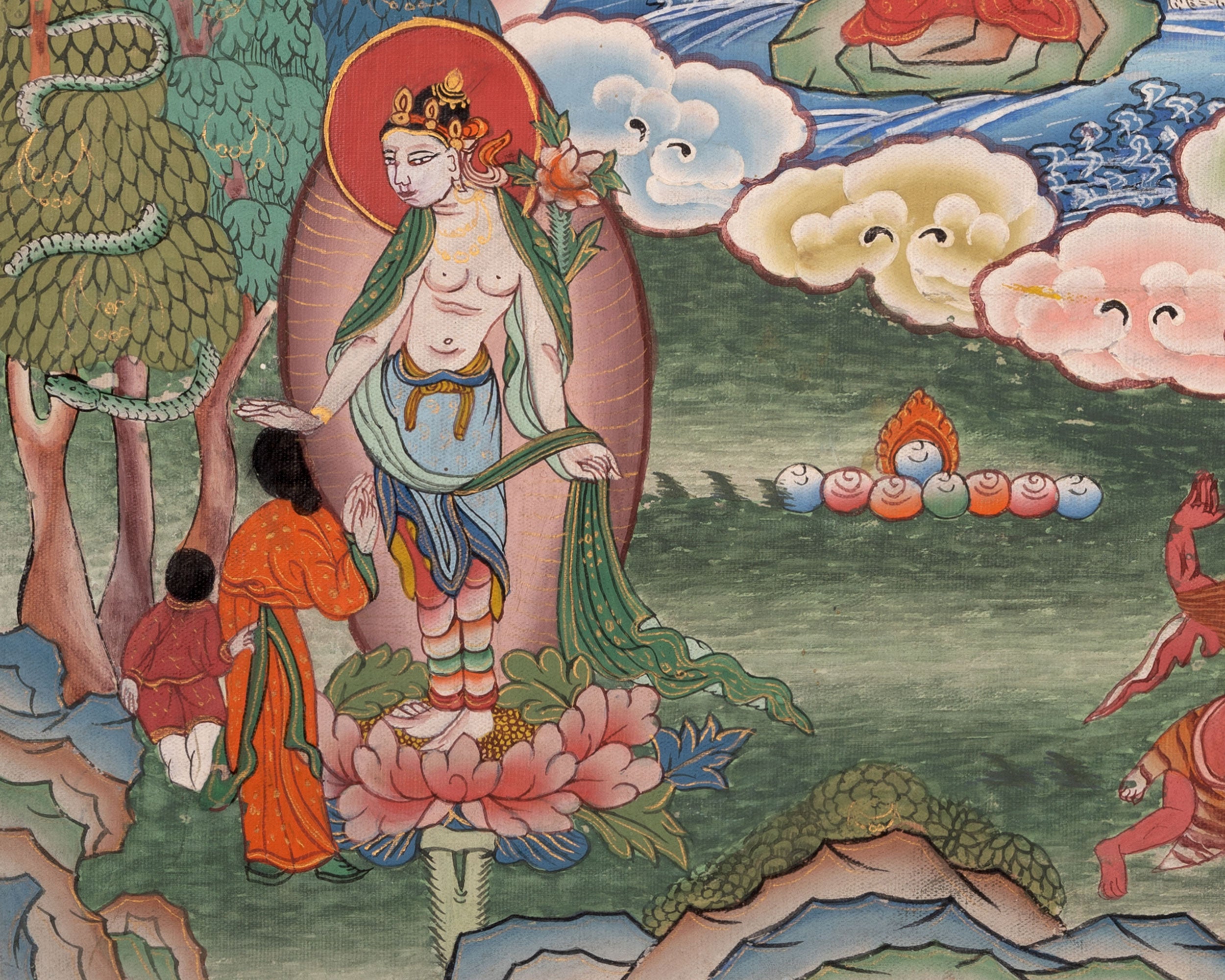 Healing Green Tara Thangka | Healing Female Deity Painting | Wall Decors