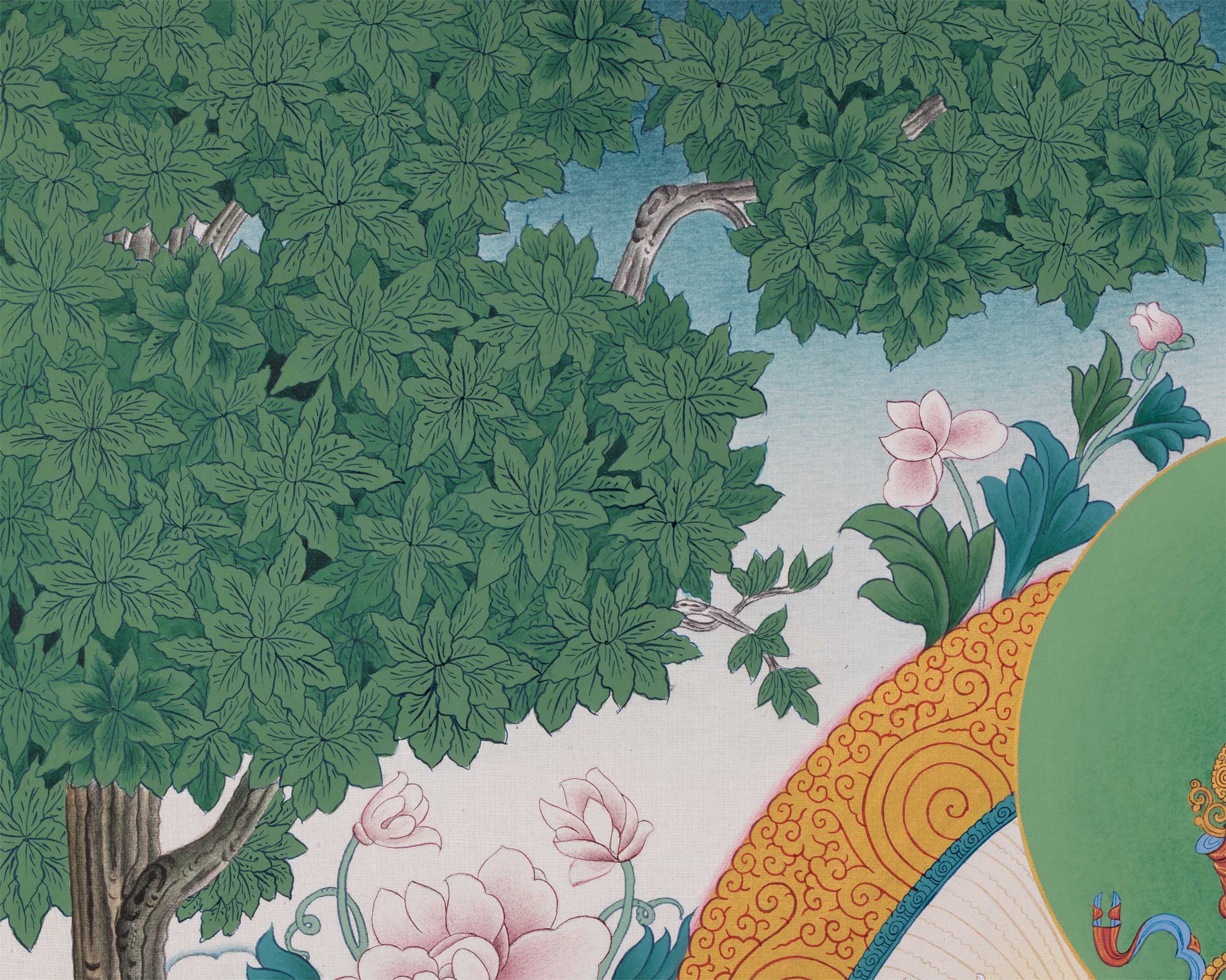 Triad of Compassion-Wisdom-Power: Chenresig, Manjushri, and Vajrapani Thangka Print