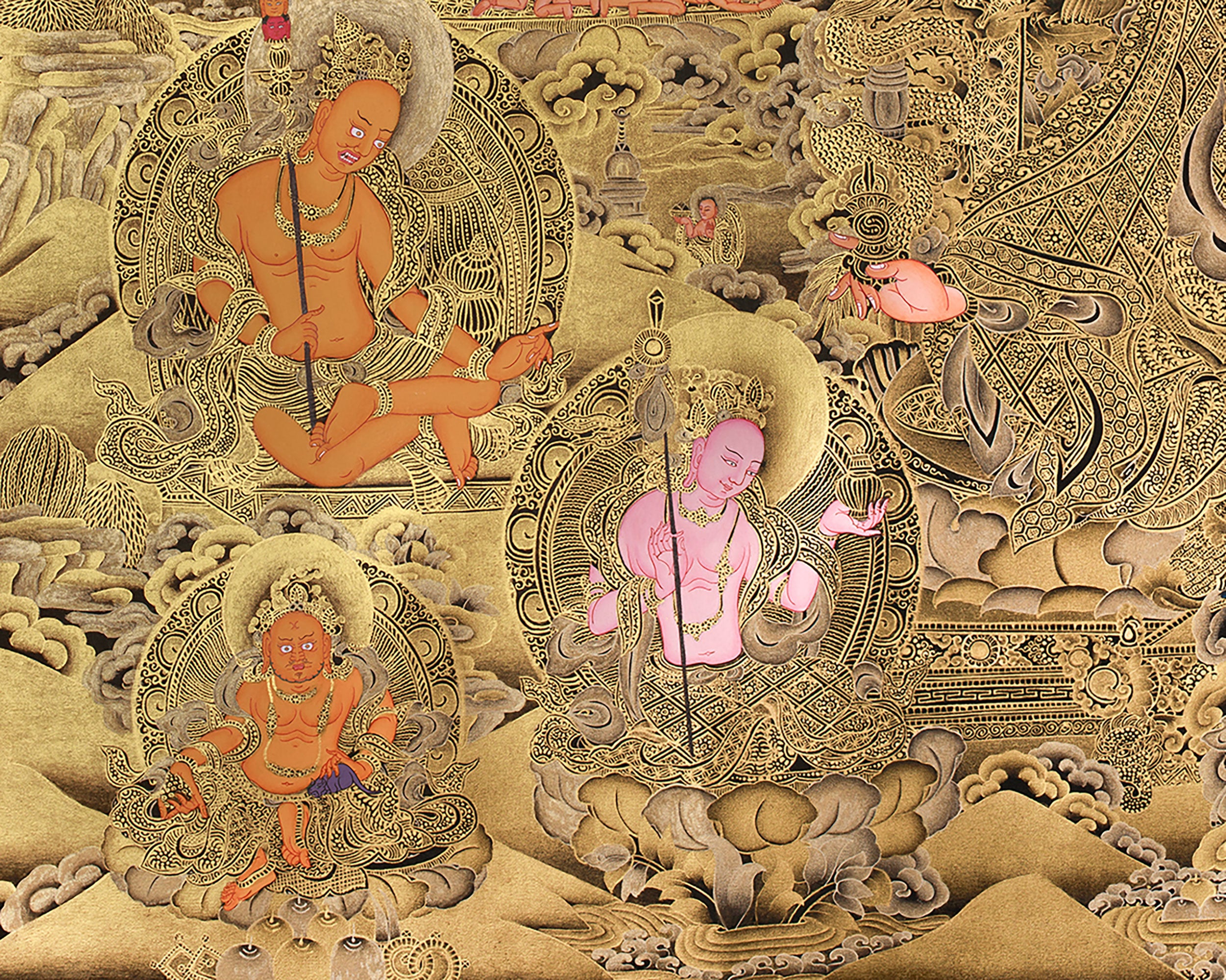 Eight Manifestations of Guru Rinpoche Thangka | Radiant Gold Thangka of the Supreme Tantric Master