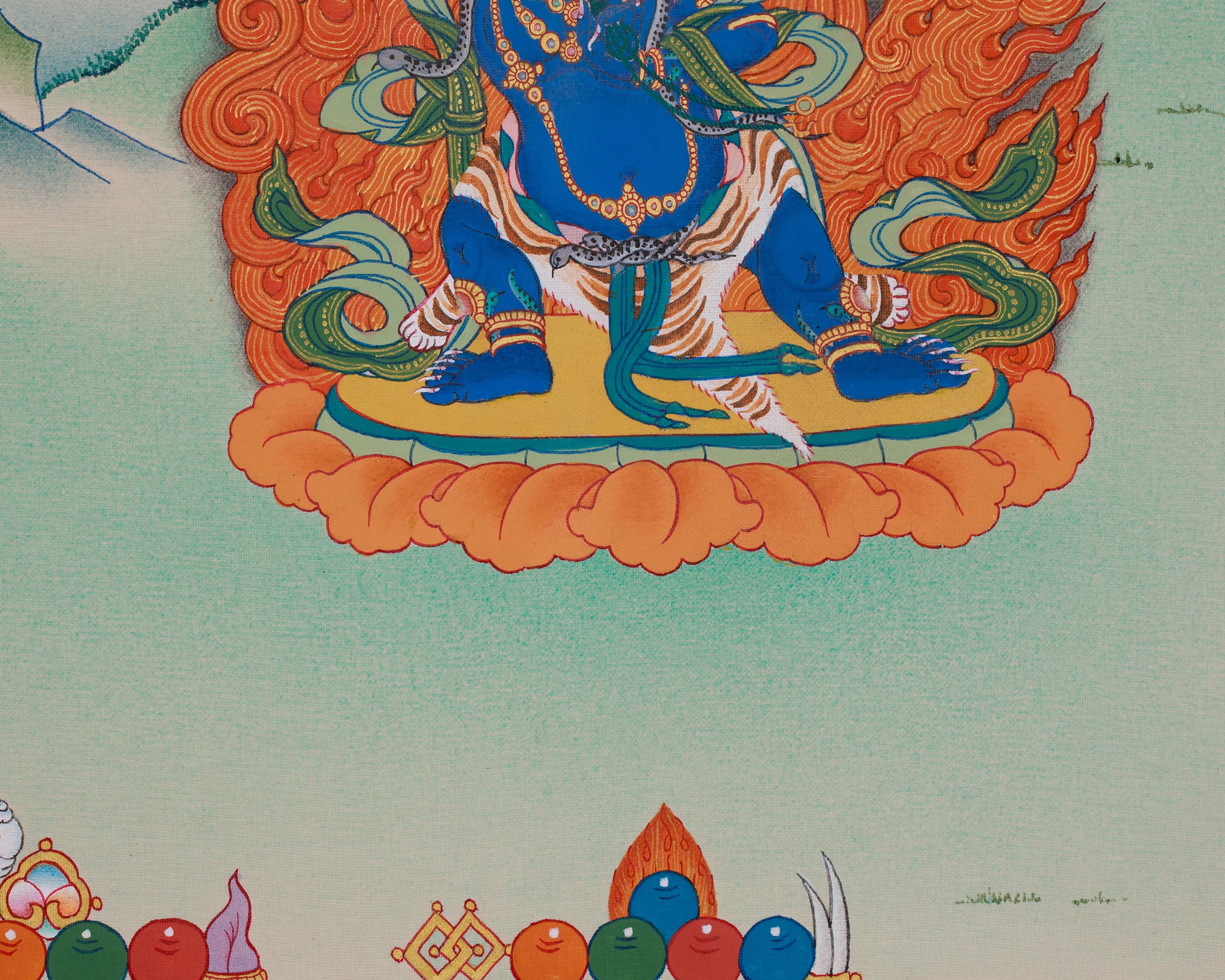 Manjushri with Chenrezig and Vajrapani Thangka | The Divine Triad of Wisdom, Compassion, and Protection