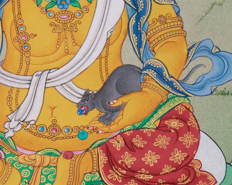 Dzambhala, The Deity of Wealth | Small Hand-Painted Thangka