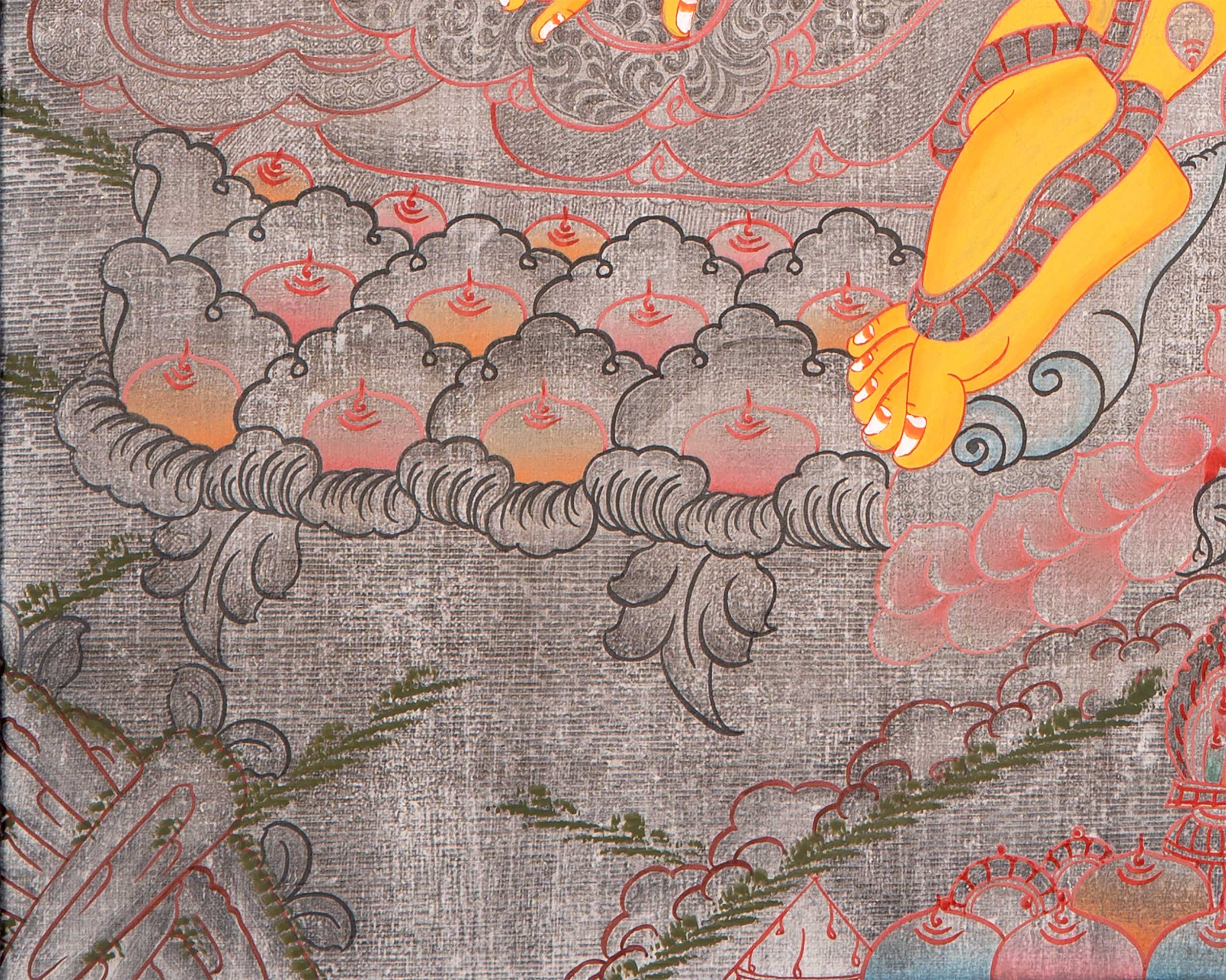 Dzambala Thangka Painting | Brocade Mounted Dzambhala Mantra