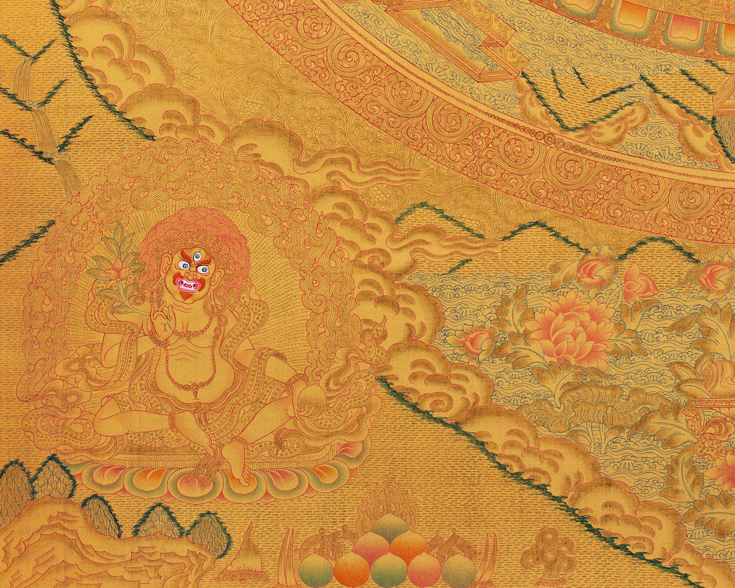 Shakyamuni Buddha Mandala Thangka with Pure 24k Golden  Embellishment | Wall Hanging Yoga Meditation Canvas Art | Spiritual Gift Idea