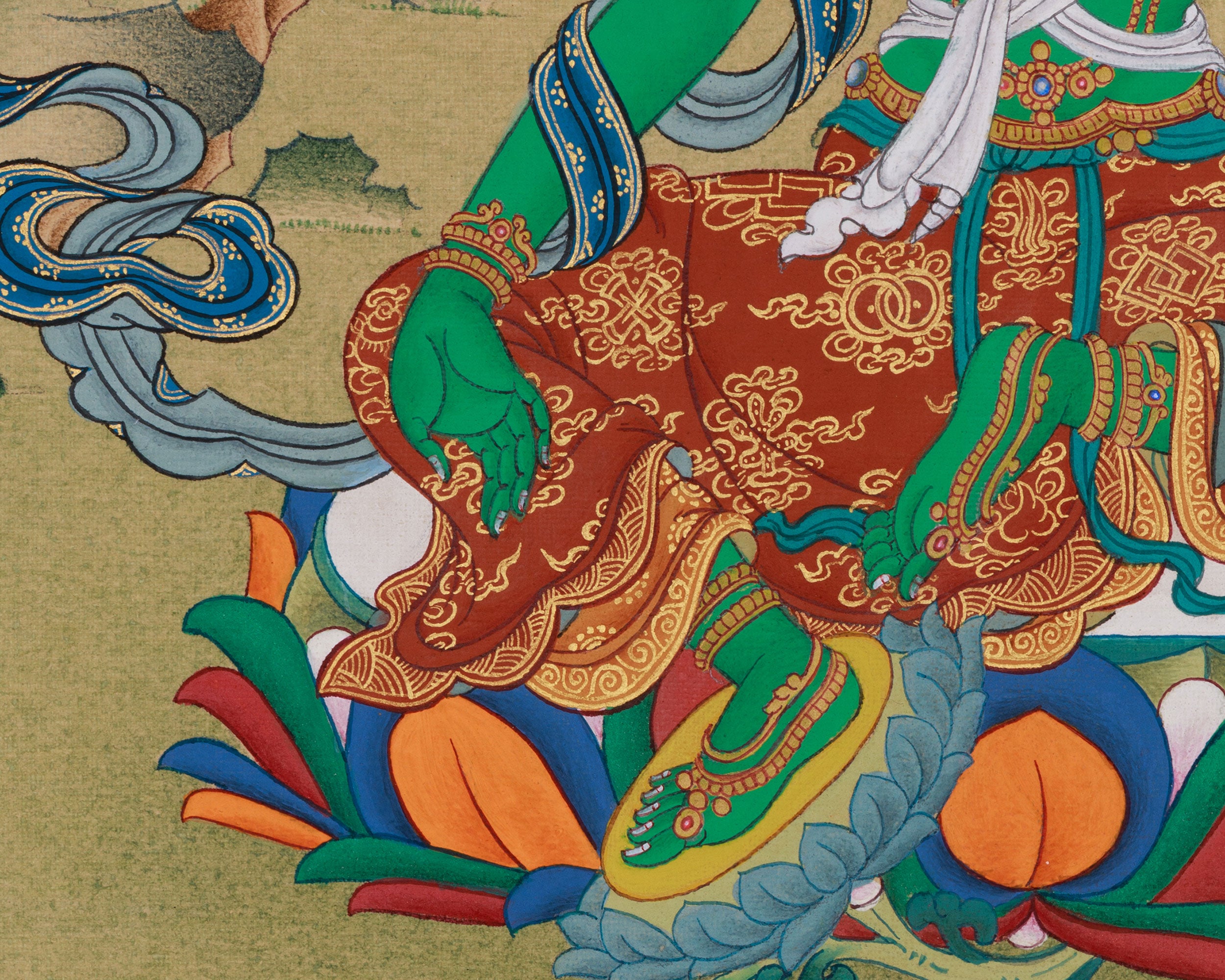 Green Tara with Amitabha Buddha Painting | Compassionate Deity and Buddha of Infinite Light