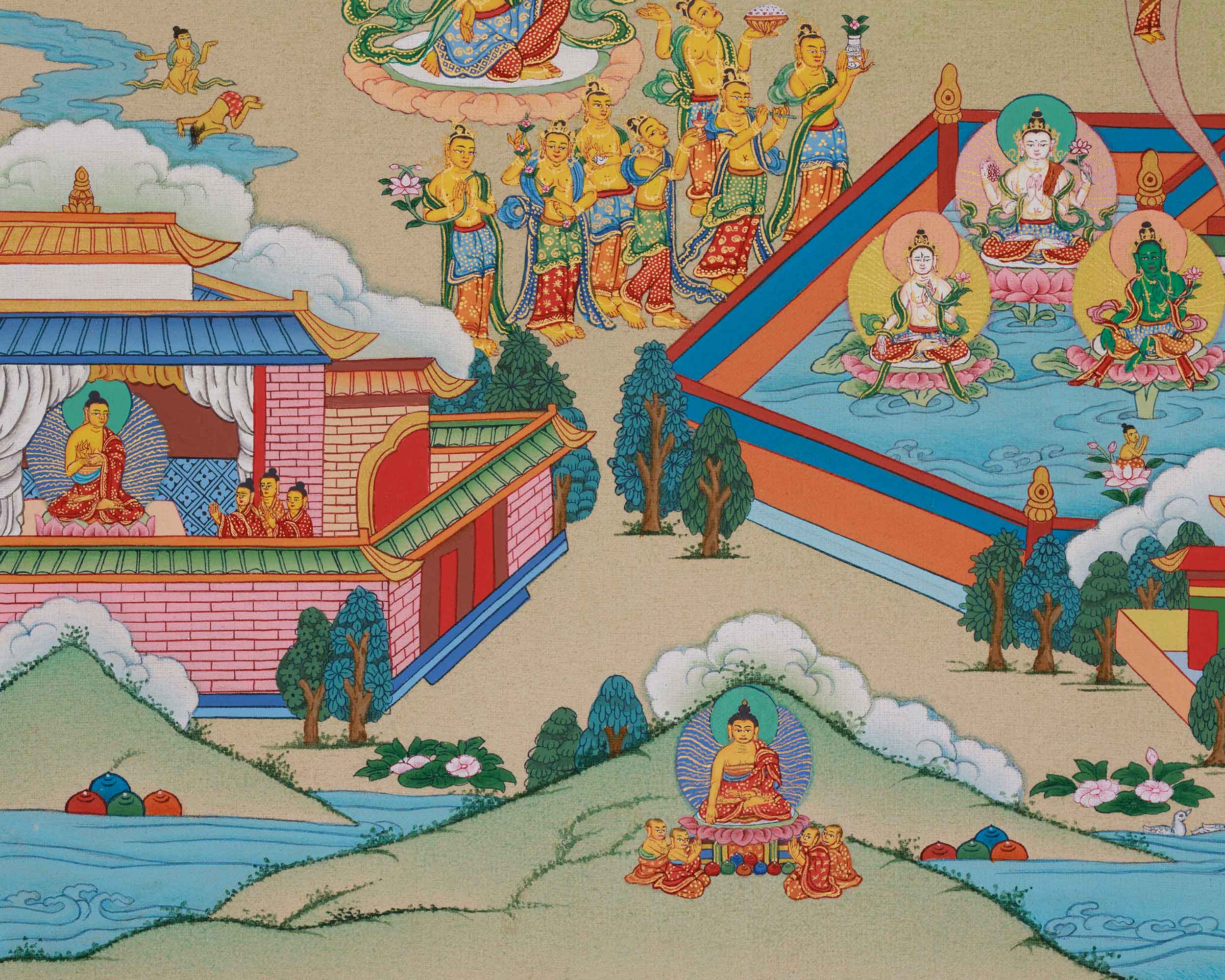 Himalayan Amitabha Singham Thangka | Pure Land Blessings
