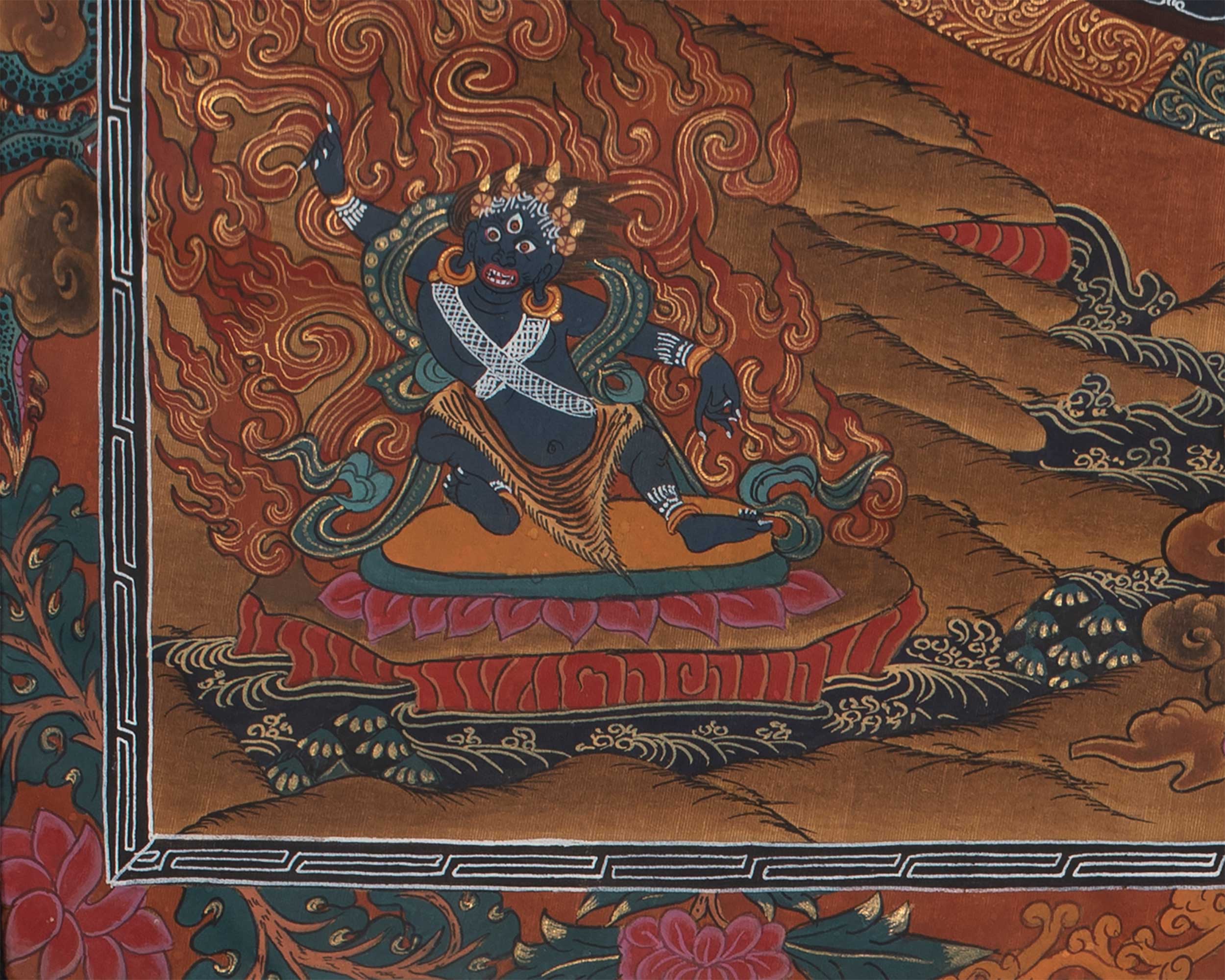Vintage Mandala with Guhyasamaja , Chakrasamvara and Mahakalas | Thangka with Brocade