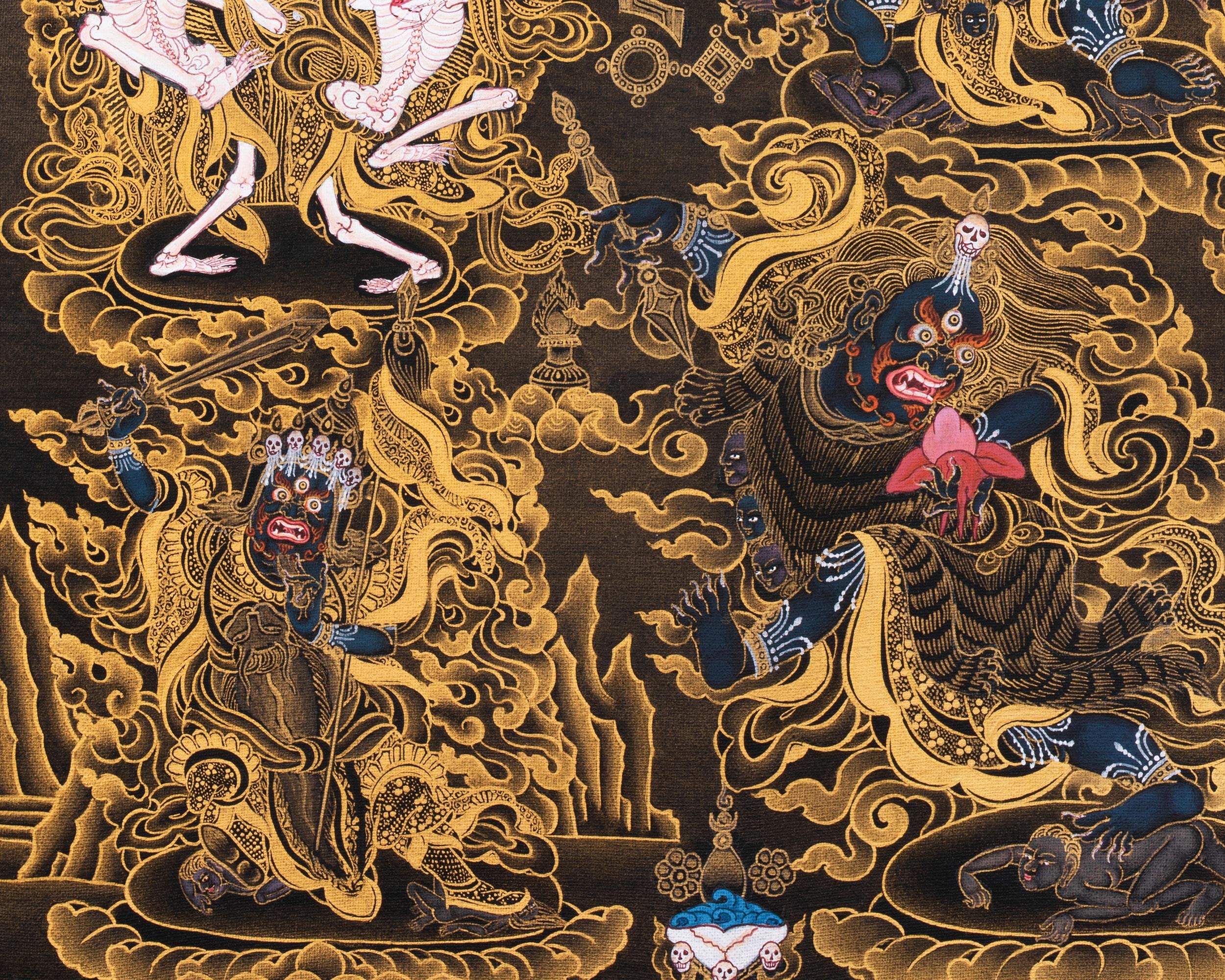 Sakya Mahakala Thangka, High Quality Giclee Canvas Print, Digital Print, Mahakala Thangka