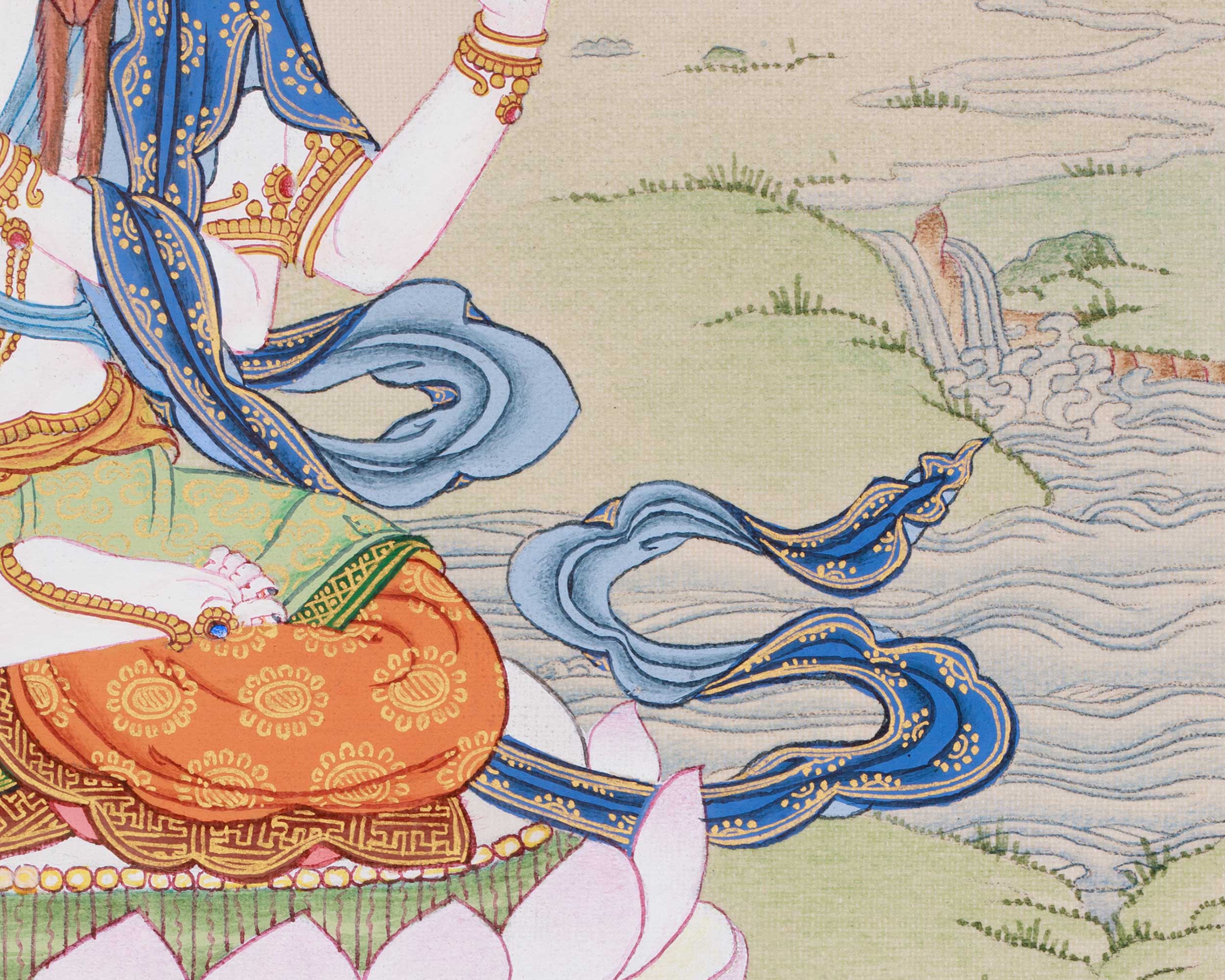 13-Inches Chenrezig Thangka | Divine Compassion and Spiritual Blessings