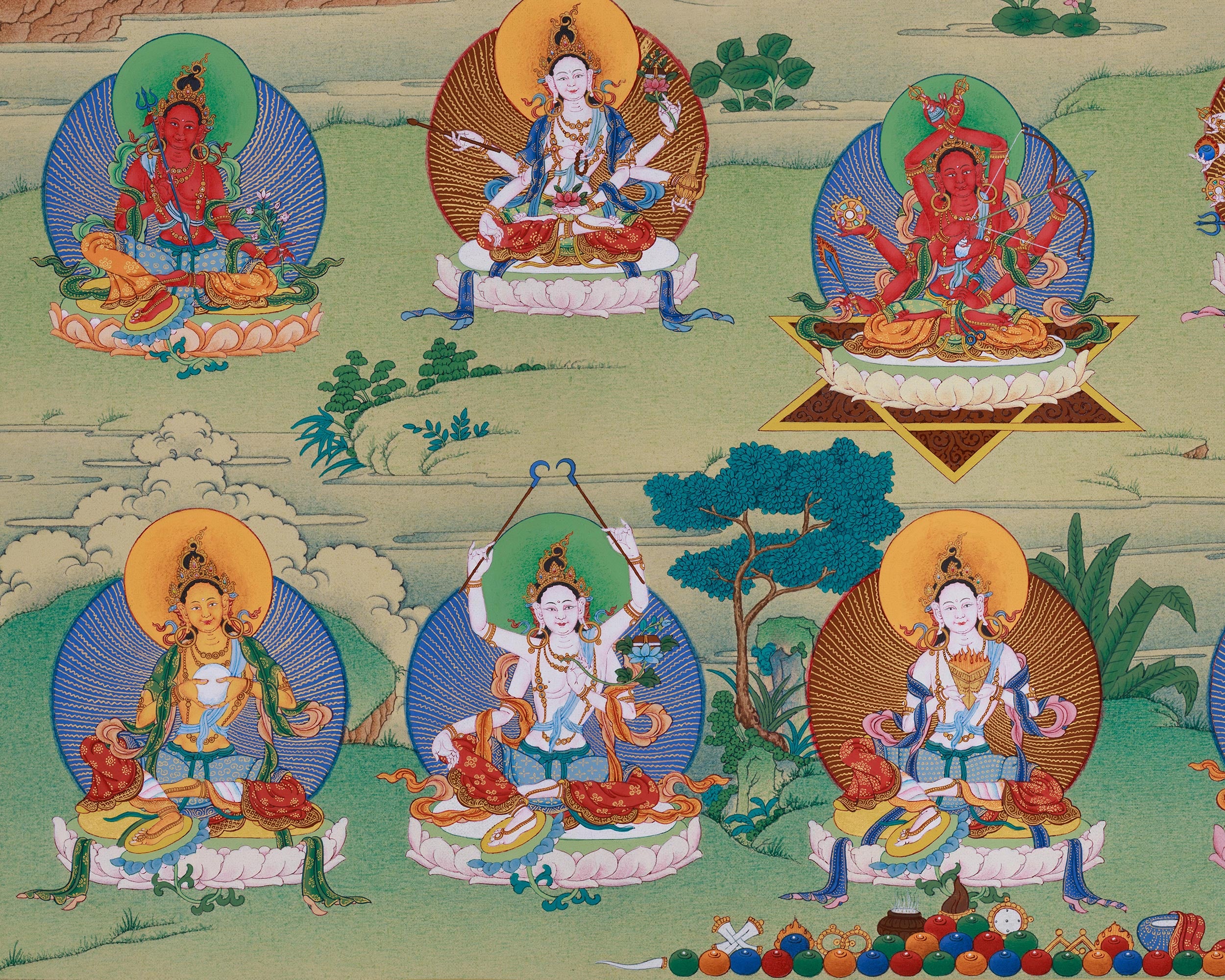 Twenty-One Tara Thangka of Surya Gupta Tradition | Hand-Painted Artwork